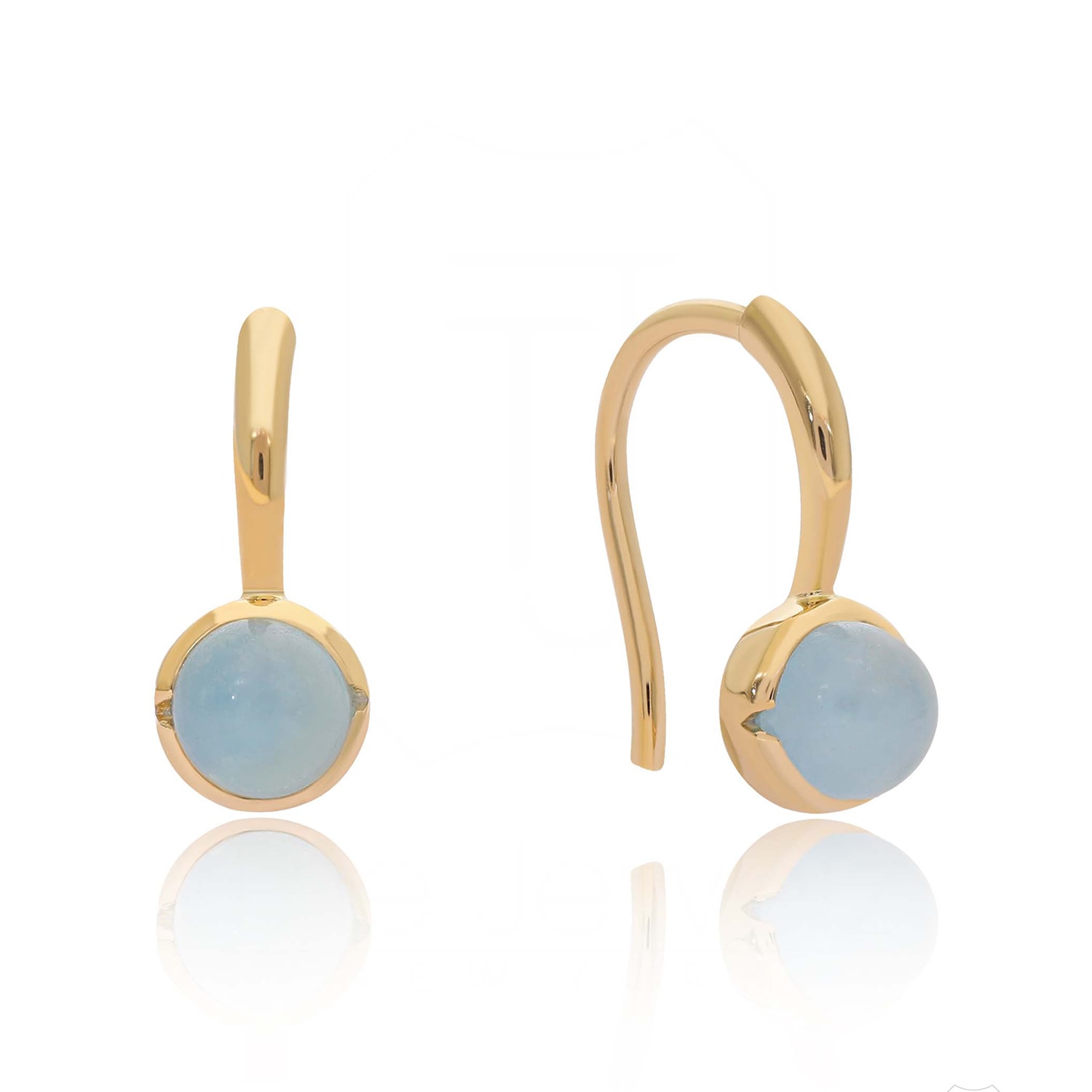 The Jewelz Women's Gold Aquamarine Hook Round Sterling Silver Earrings March Birthstone In Gold