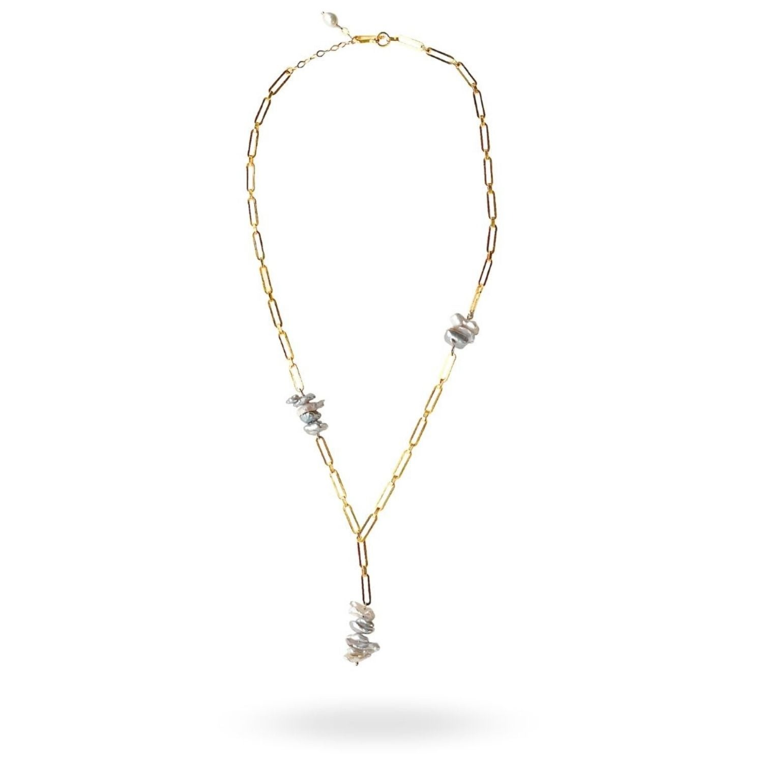 Women’s Gold Grez Gray Pearl Long Chain Lariat Necklace Linya Jewellery