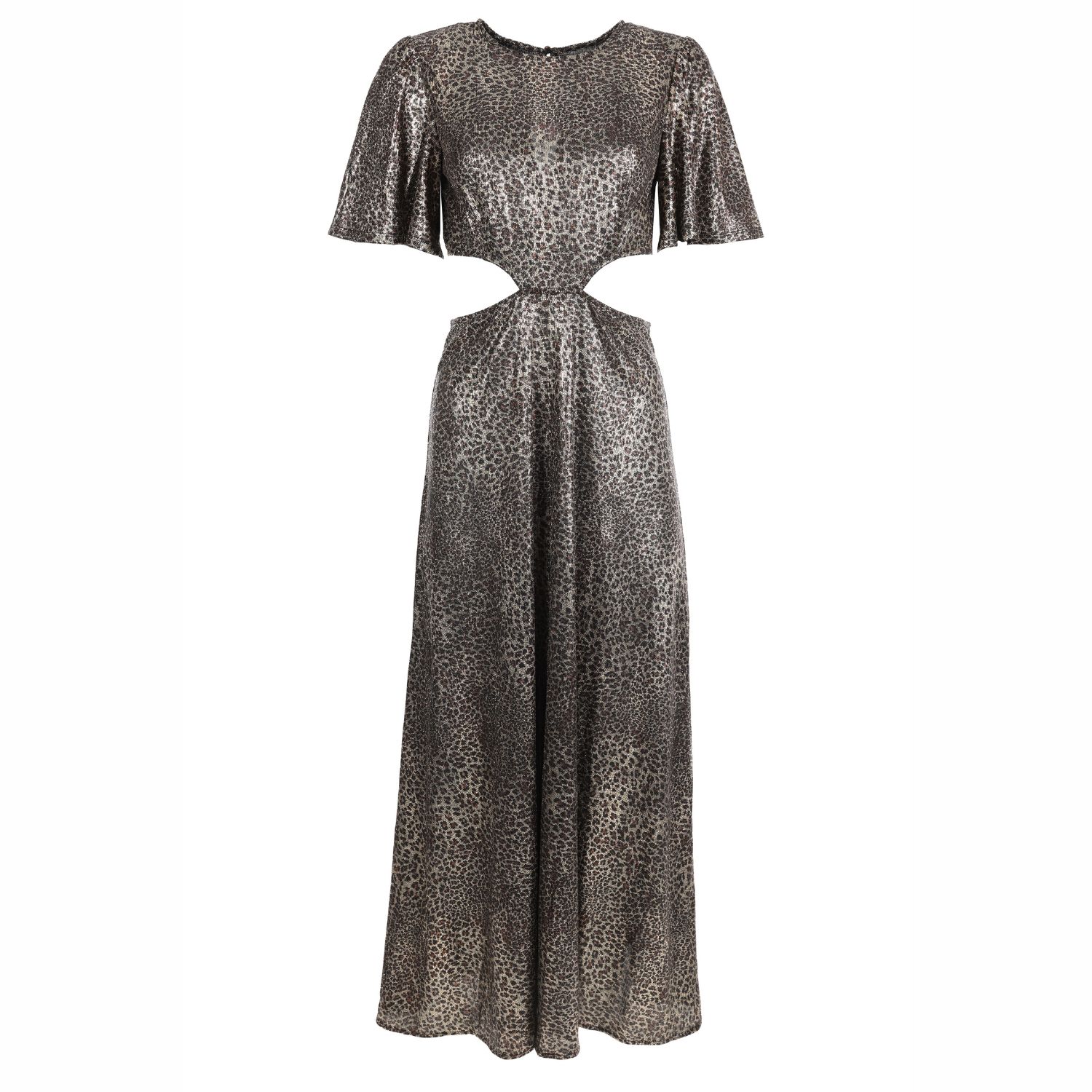 Traffic People Women's Brown Parallel Lines Metallic Leopard Print Trance Dress In Gray