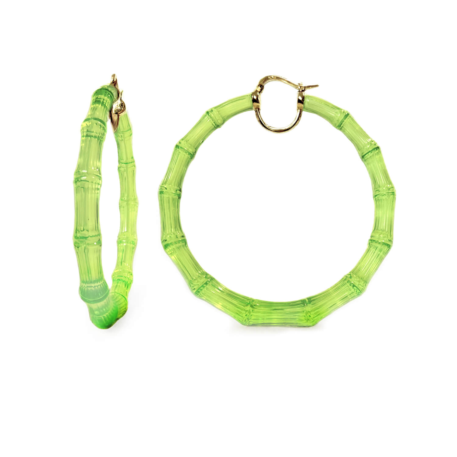 Gold & Honey Women's Green / Gold Xl Bamboo Hoop Earrings In Lime Green