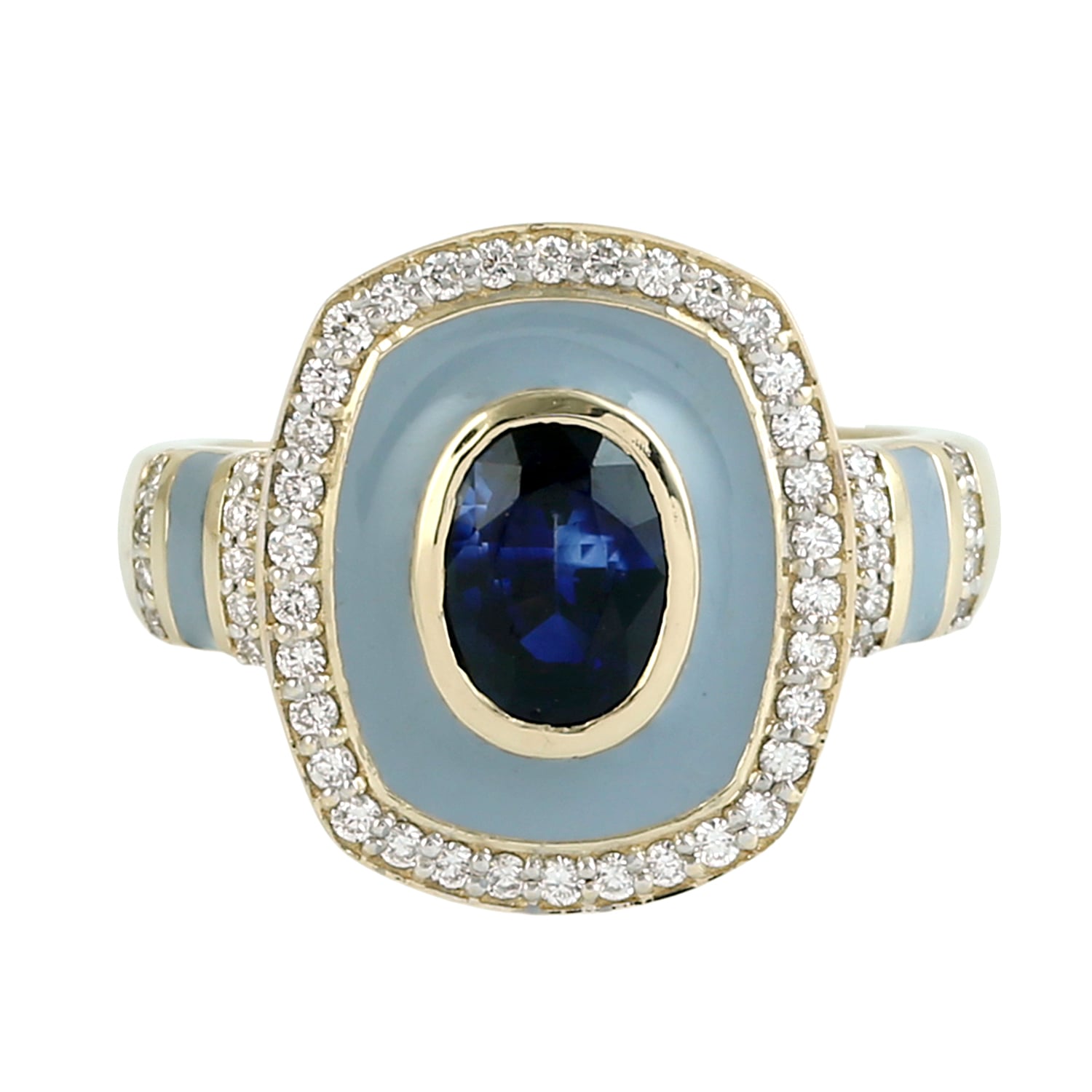 Artisan Women's Gold / Blue / White Blue Sapphire Gemstone Pave Diamond Enamel Cocktail Ring In Gold