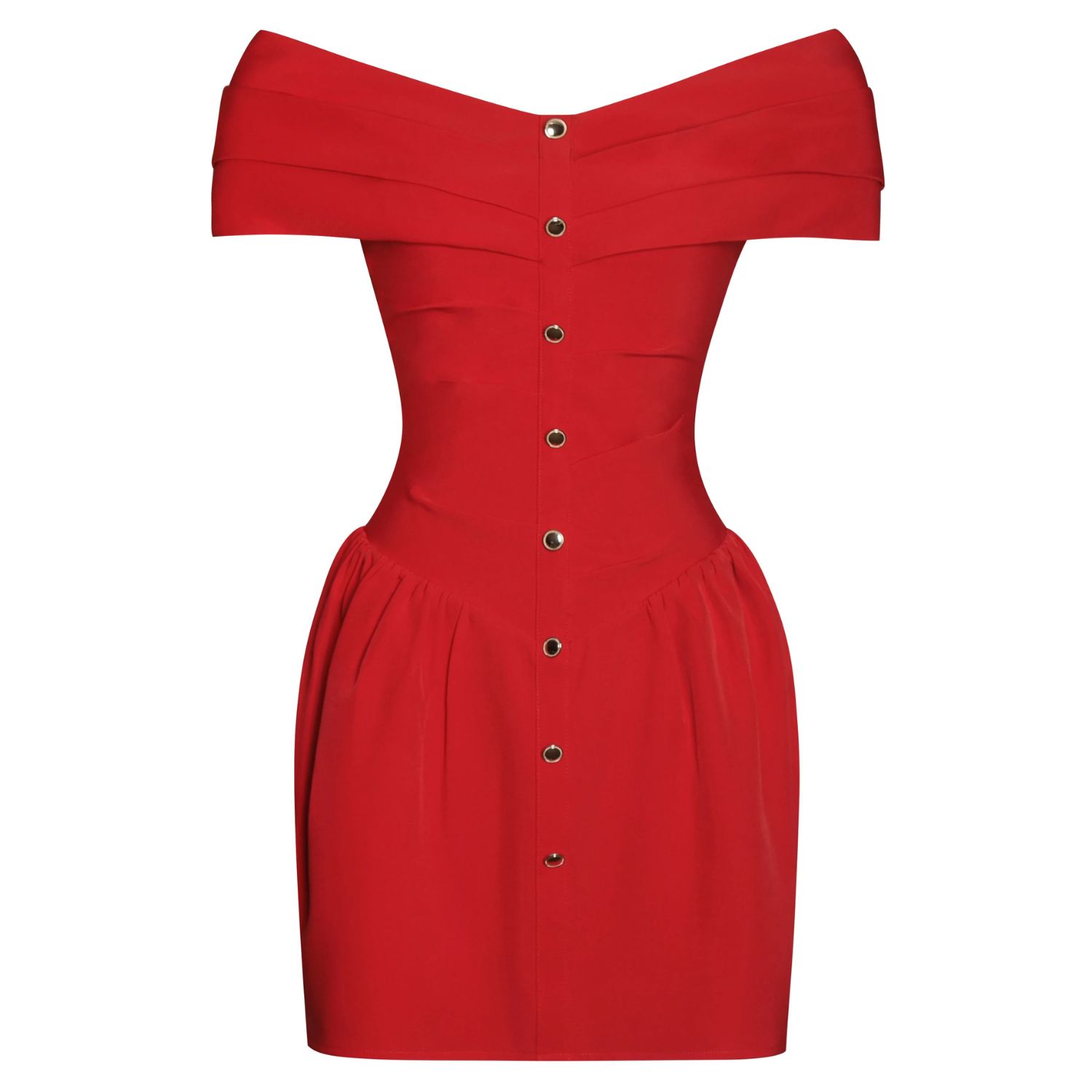 Miss Circle New York Women's Cait Red Off Shoulder Drop Waist Mini Dress