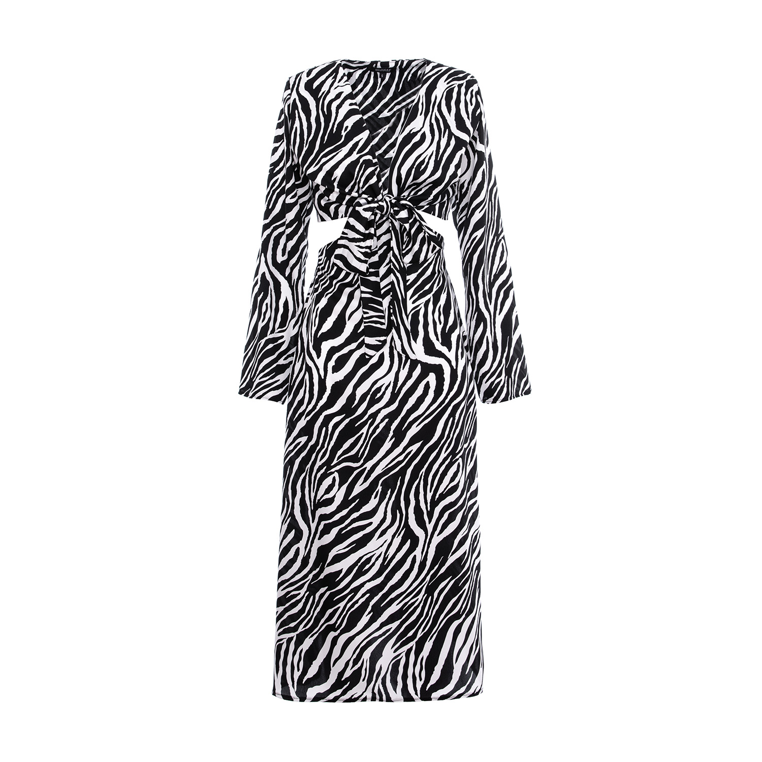Black & White Zebra Print Cutout Midi Dress With Tie Detail | BLUZAT | Wolf  & Badger
