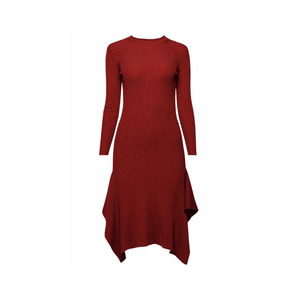 Rumour London Alexa Asymmetric Ribbed Wool Midi Dress In Burgundy In Midi
