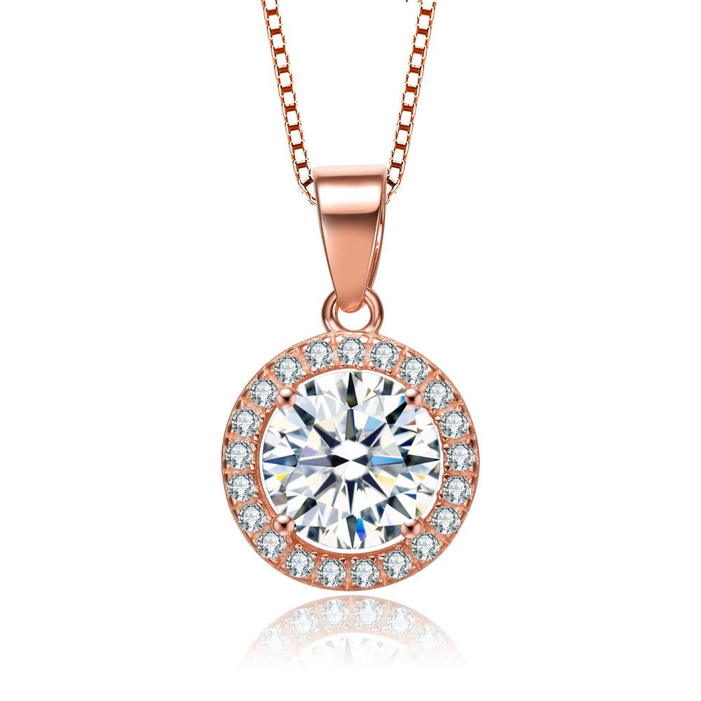 Women’s Rose Gold Plated Round Cut Cubic Zirconia Pendant Necklace Genevive Jewelry