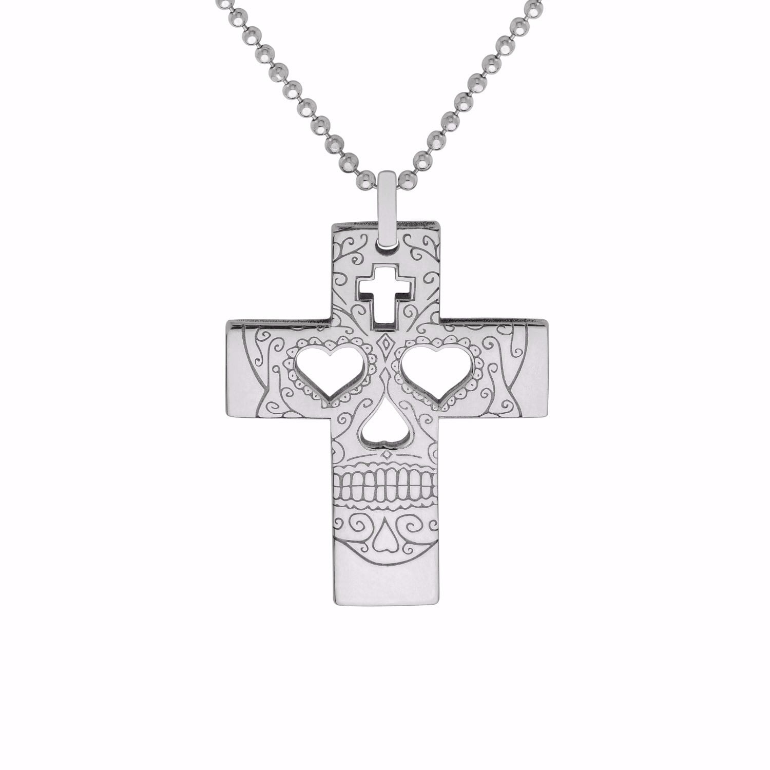 Cartergore Women's Small Silver Sugar Skull Cross Pendant Necklace In Gray