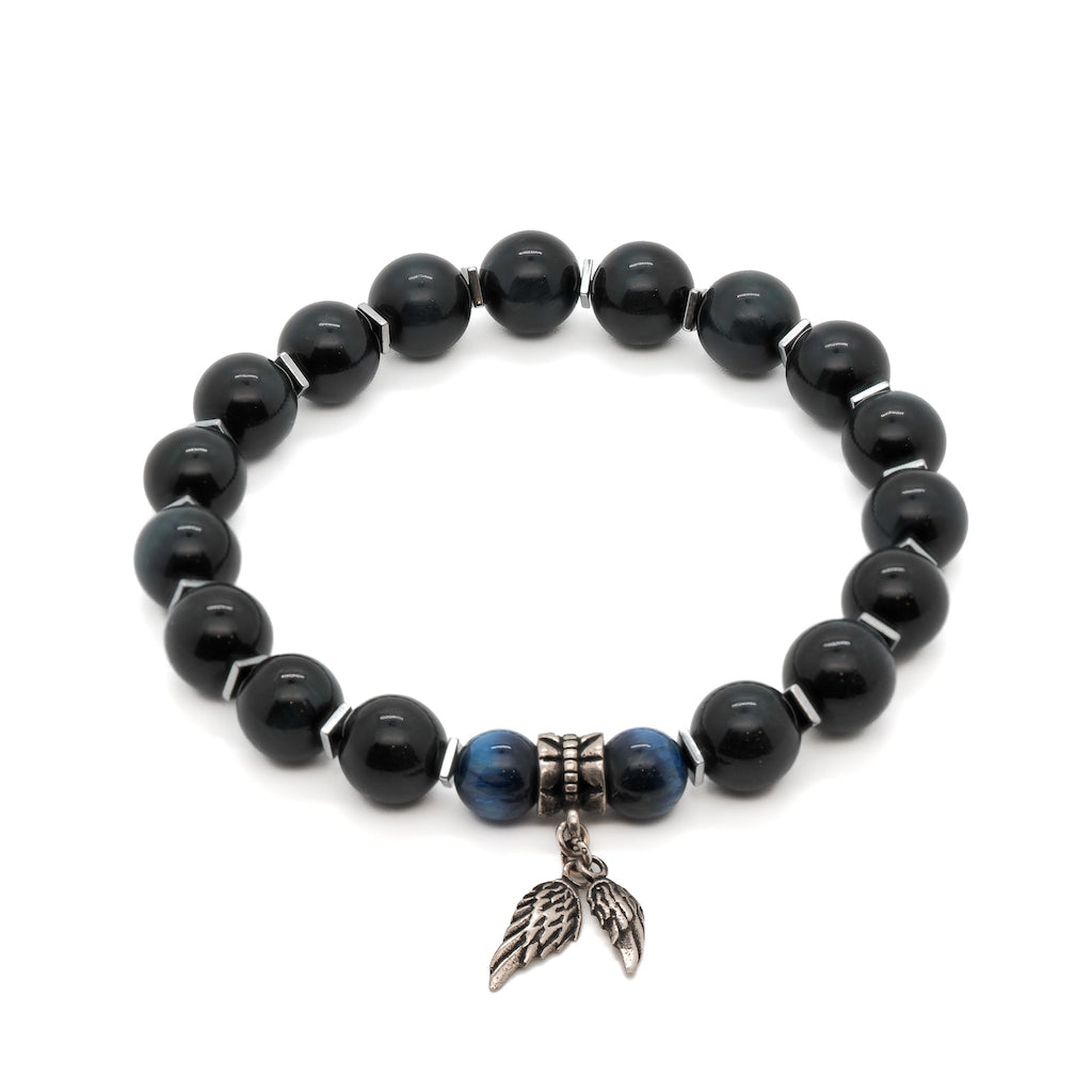 Men’s Black / Blue / Silver Spiritual Beads Angel Bracelet Ebru Jewelry