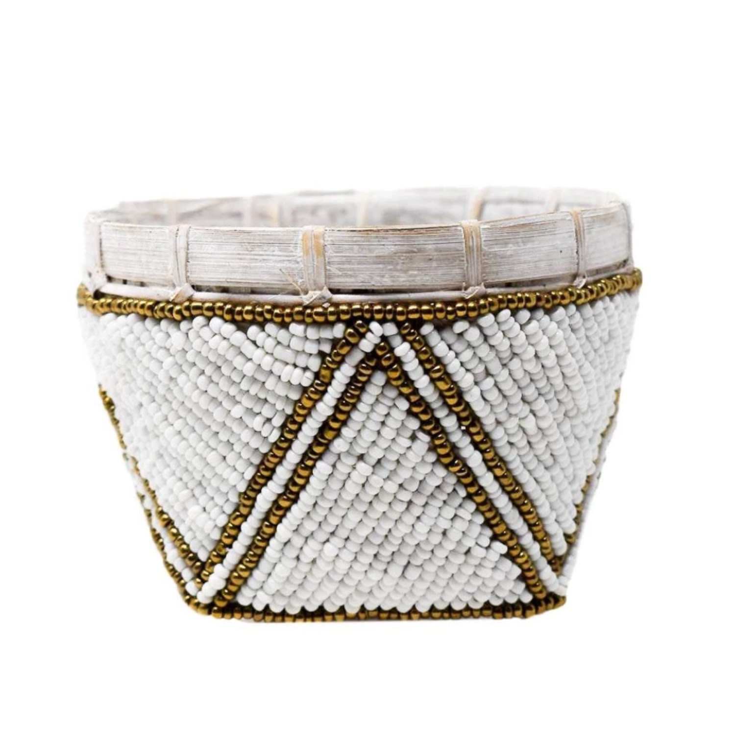 Poppy + Sage Bamboo Trinket Basket White With Gold Trim
