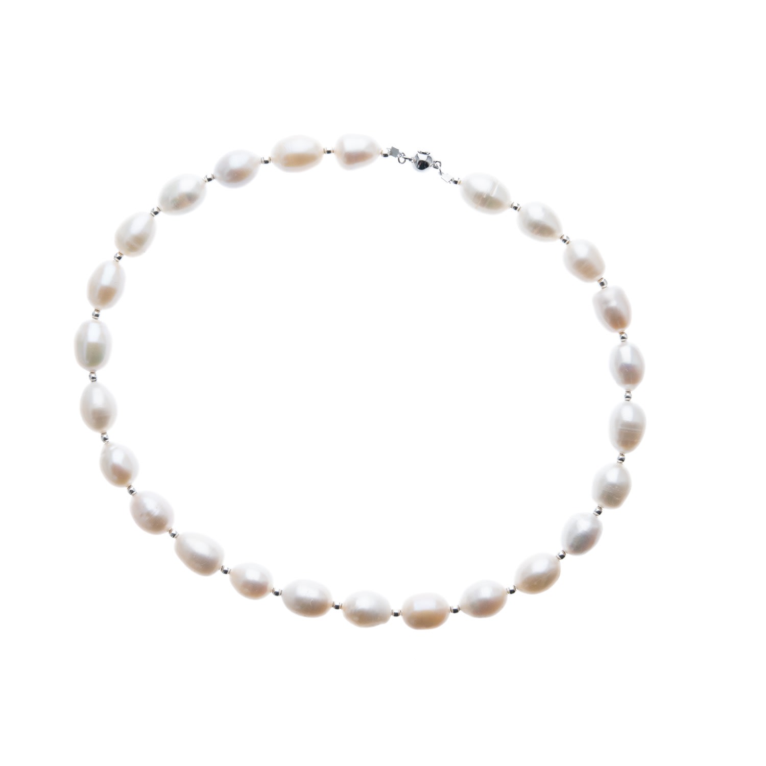 Silver Moon Women's White Sterling Silver Necklace With Cultured Pearls -spherical Harmony In White