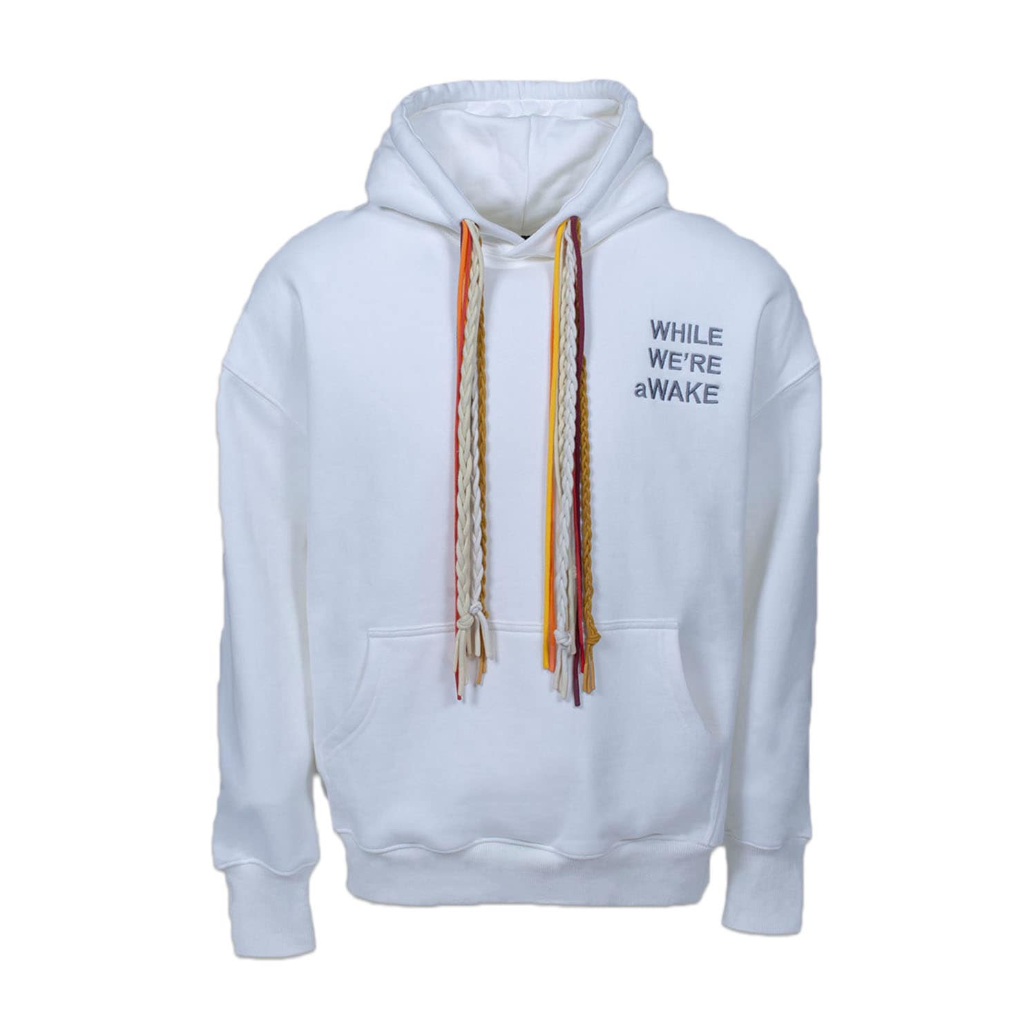 Dark Multi String White Hoodie | WHILE WE