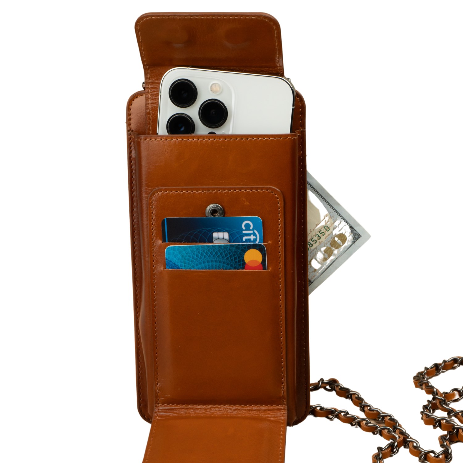 Leathere Women's Leather Brown Crossbody Bag Phone Wallet - Columbus