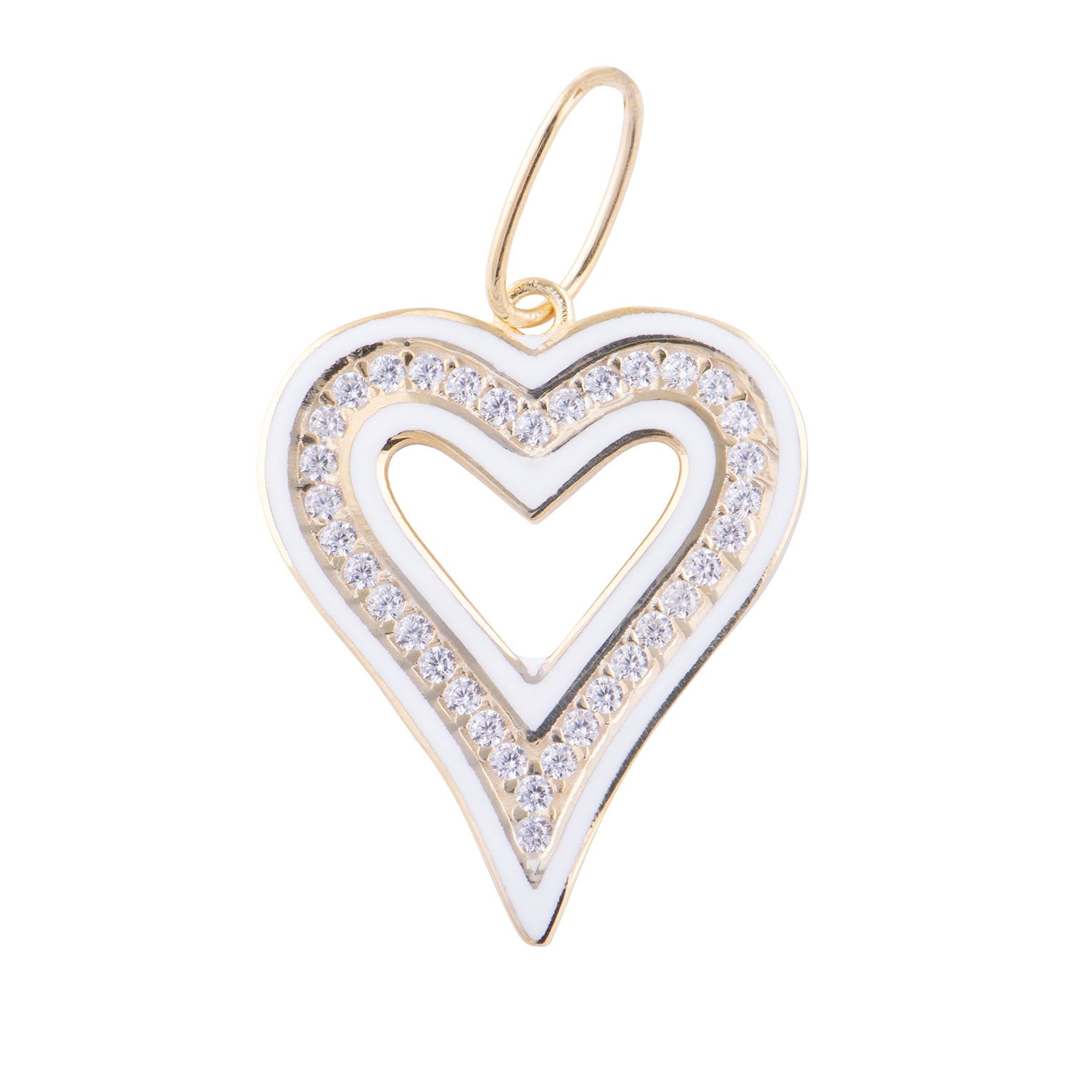 Women’s Gold / White Enamel Open Heart Charm - White Shymi