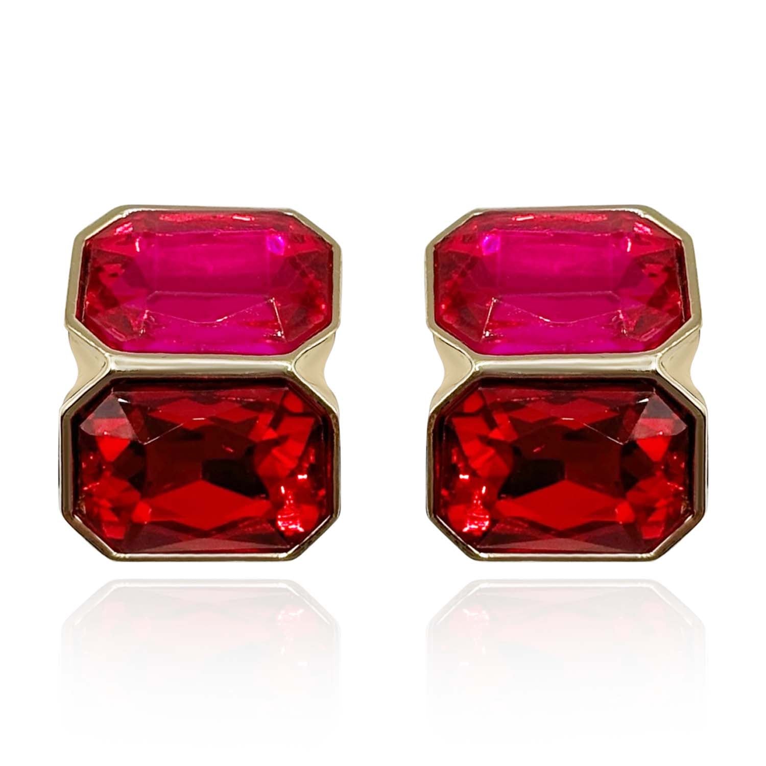 Michael Nash Jewelry Women's Pink / Purple / Red Fuschia And Ruby Double Stone Clip Earrings