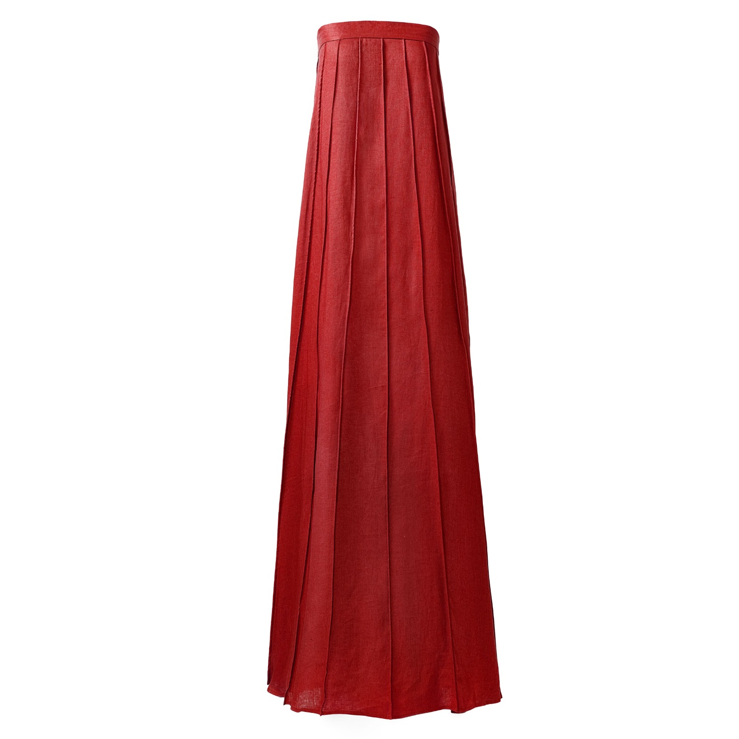 Kargede Women's Red Linen Maxi Dress – Designer Strapless Gown With Pleated Detail In Red