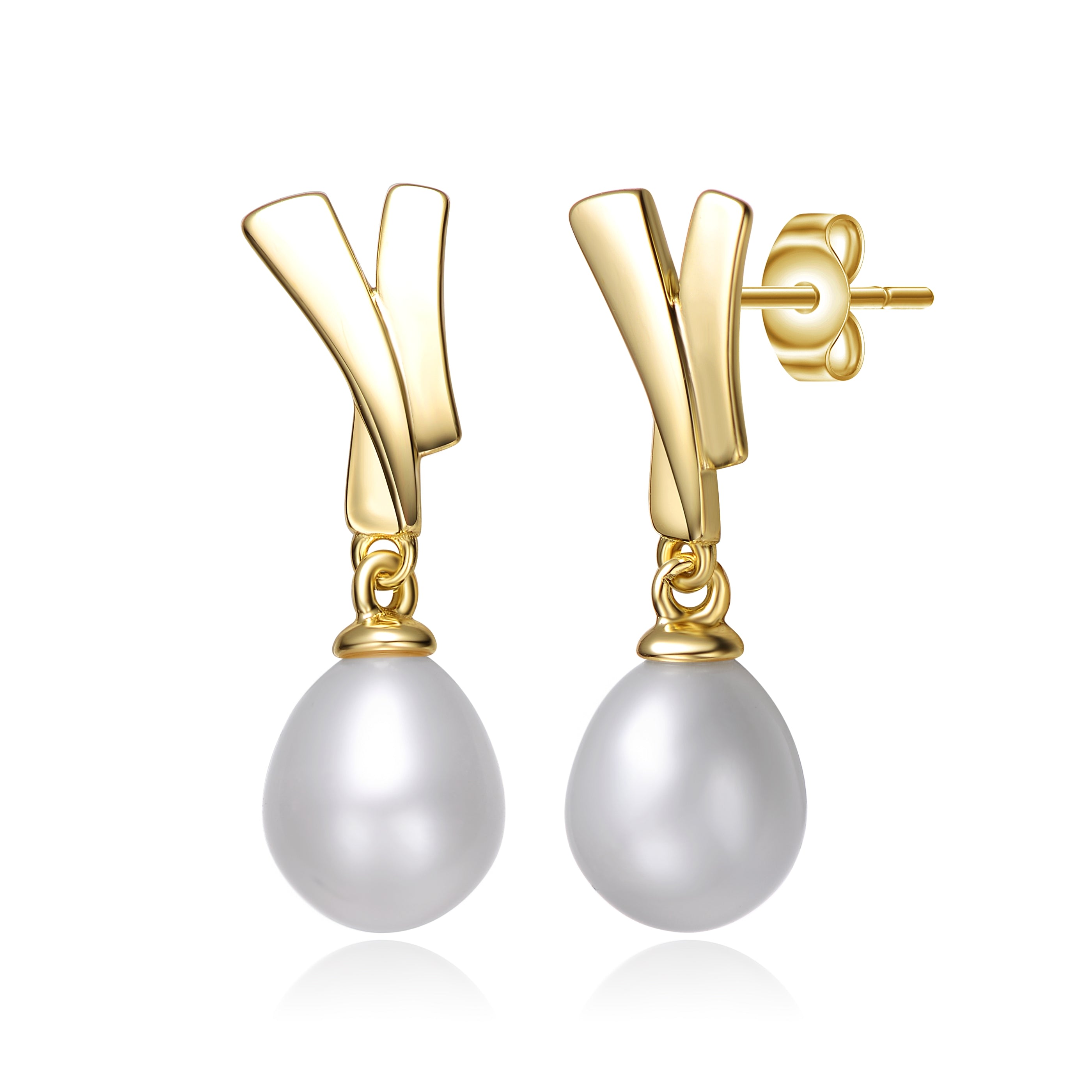 Women’s Gold / White Delphine Golden Ribbons Pearl Earrings Genevive Jewelry