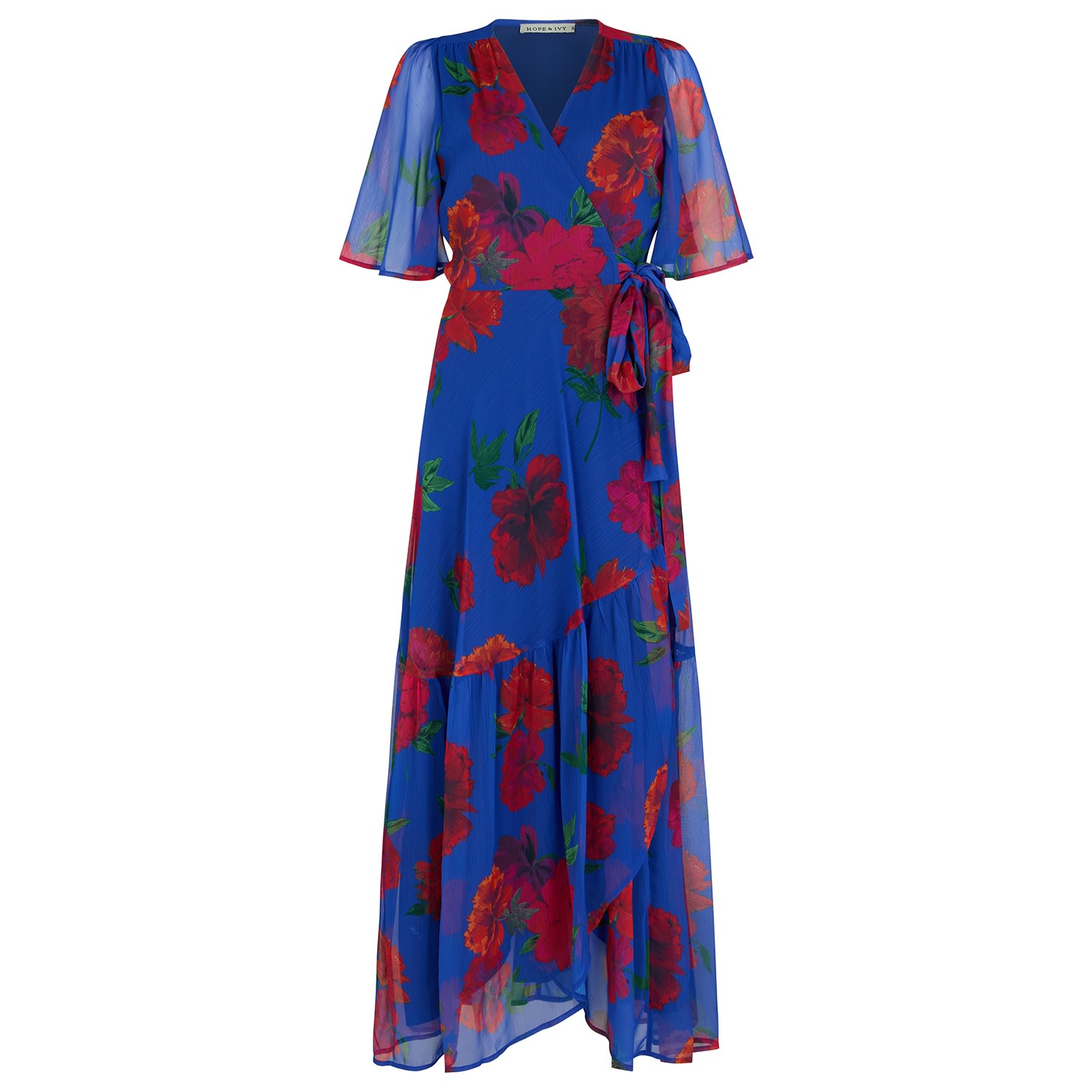 Shop Hope & Ivy Women's Blue The Nour Flutter Sleeve Maxi Wrap Dress With Tie Waist