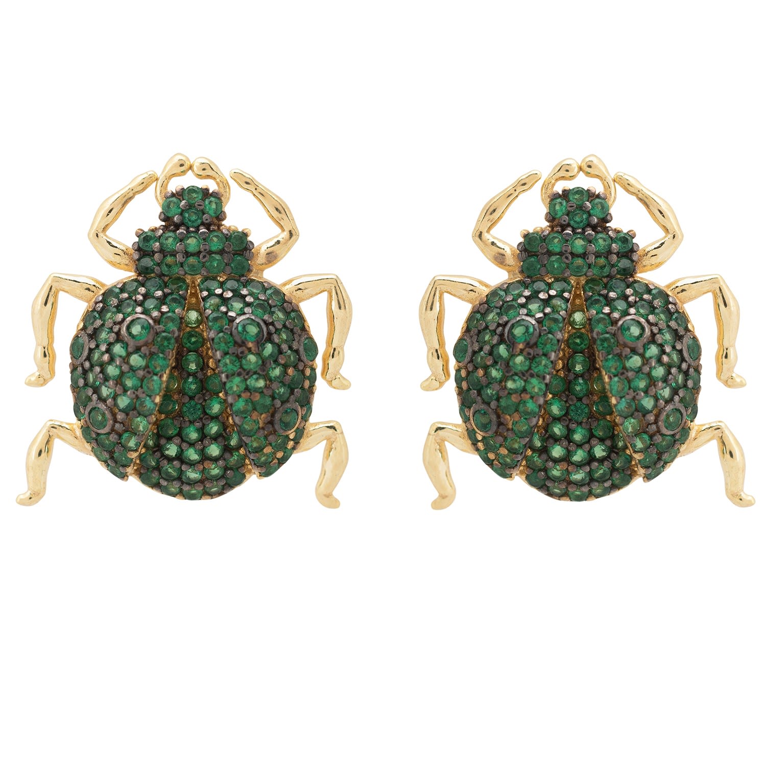 Women’s Green / Gold Scarab Large Bug Stud Earrings Gold Latelita