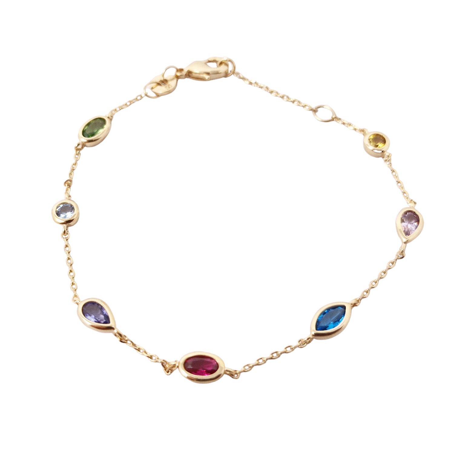 Women’s Gold Plated Mixed Multi Coloured Gemstone Bracelet Harfi