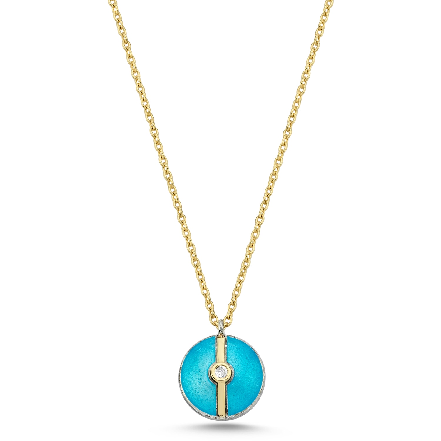 Ecce | Artisan Diamonds Women's Blue Enamelled Mini Diamond Buttons 14k Yellow Gold Necklace - Turquoise