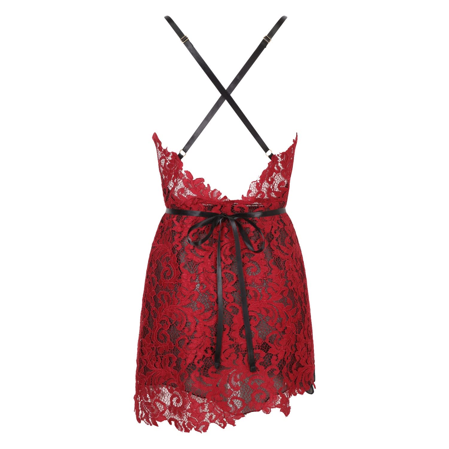 cherry red lace dress Floral Ruffled Lace Trim Mini Dress