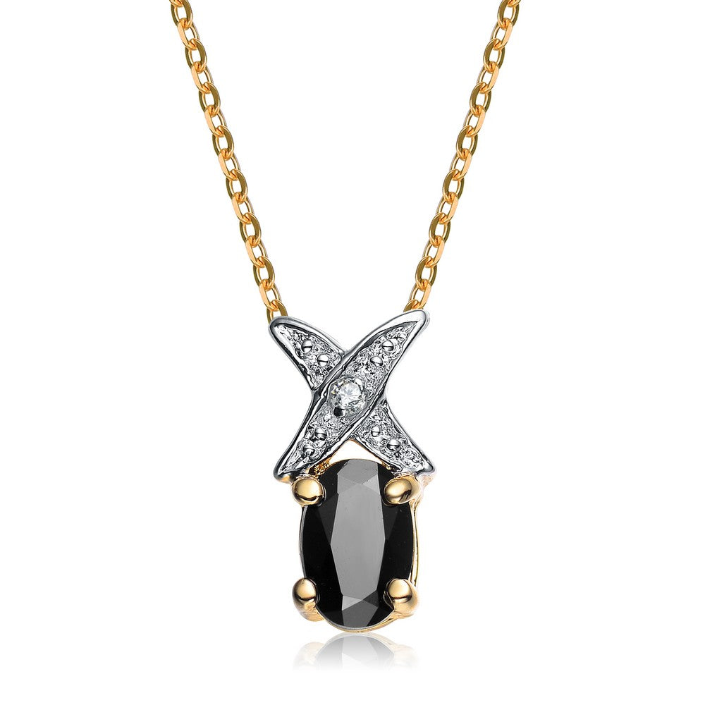 Women’s White / Gold / Black Sterling Silver White Cubic Zirconia Gold Plating Clear And Black Cubic Zirconia Pendant Genevive Jewelry