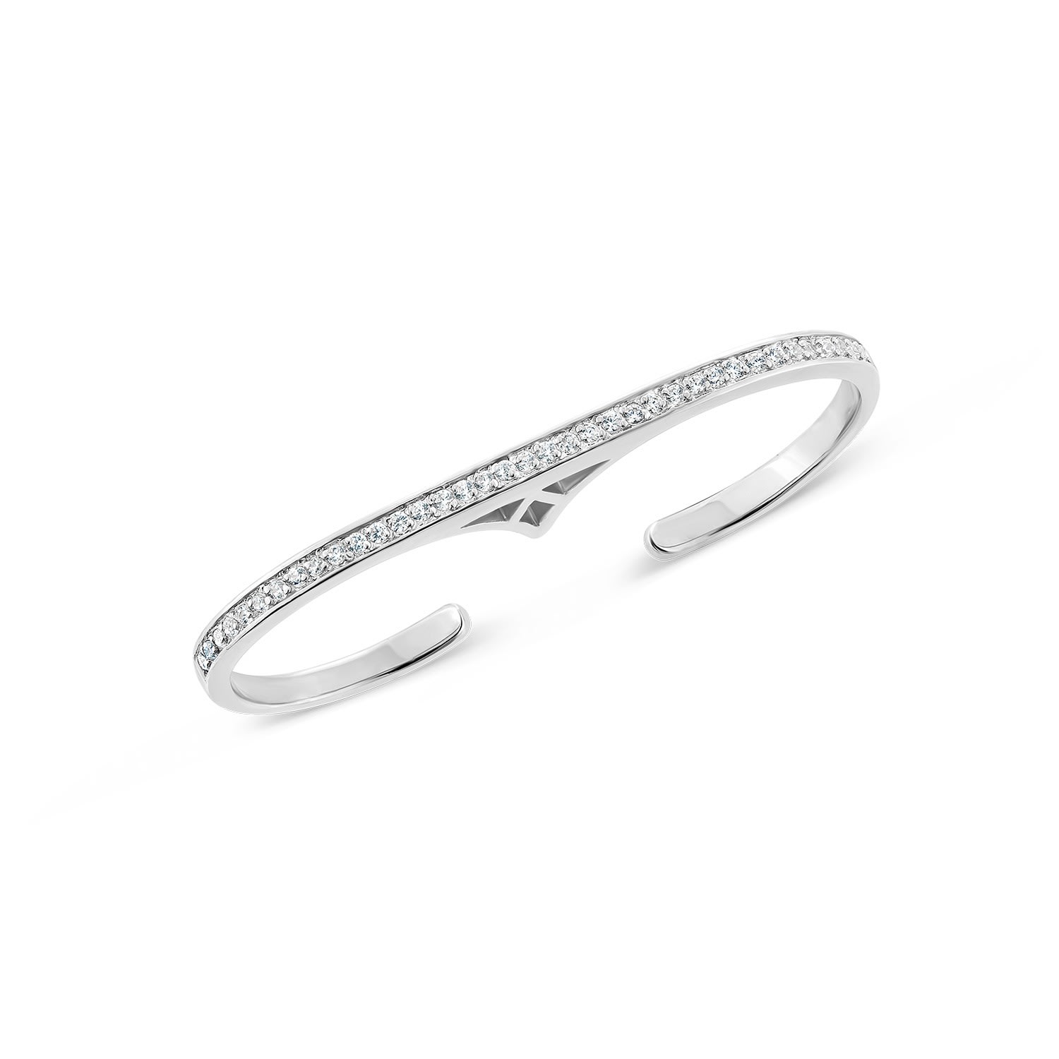 Sally Skoufis Women's White / Silver Naked Double Finger Ring With Man Made Cz Diamond Stimulant In Sterling Silve In Multi