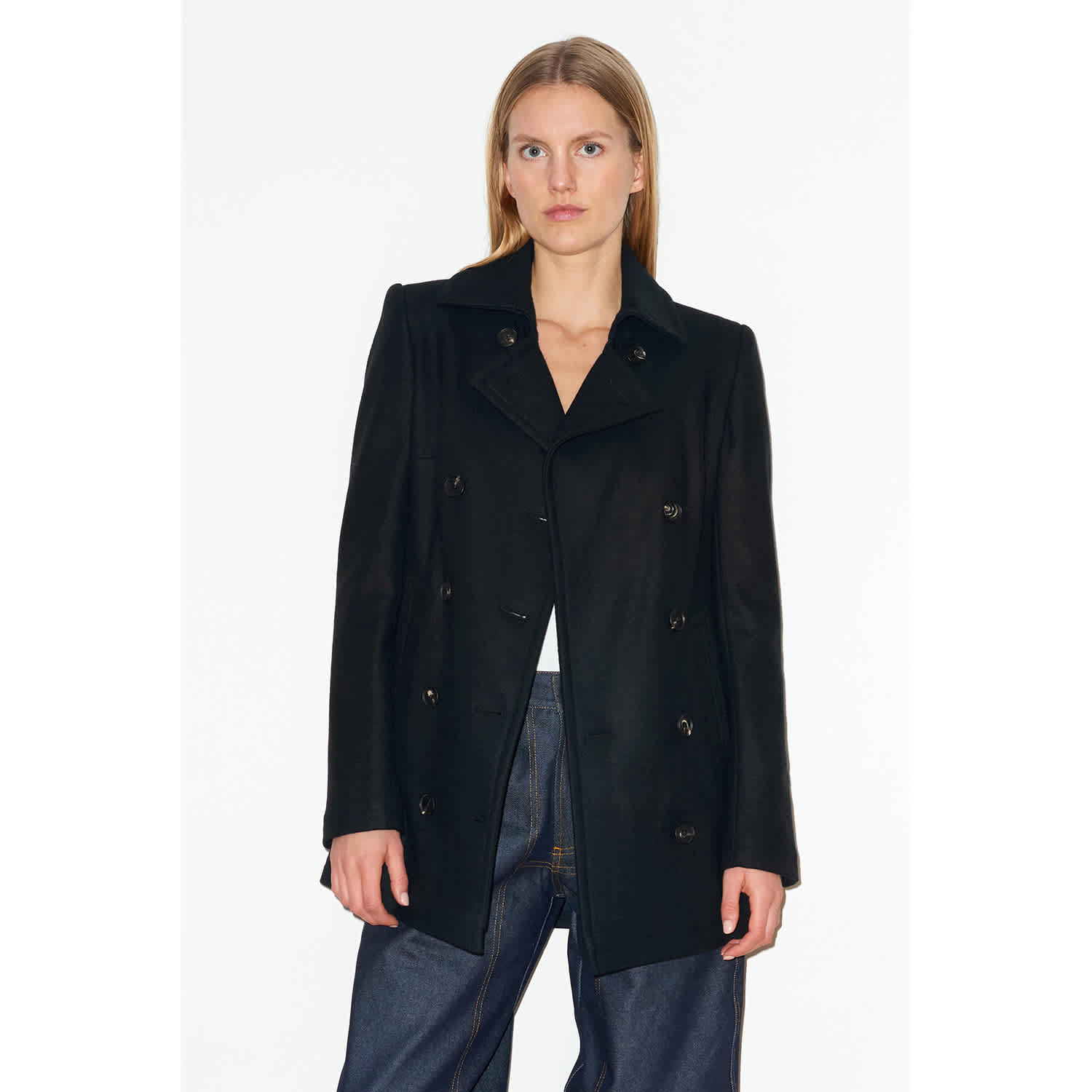 Women's Black Pea Coat | Hegarty | Wolf & Badger