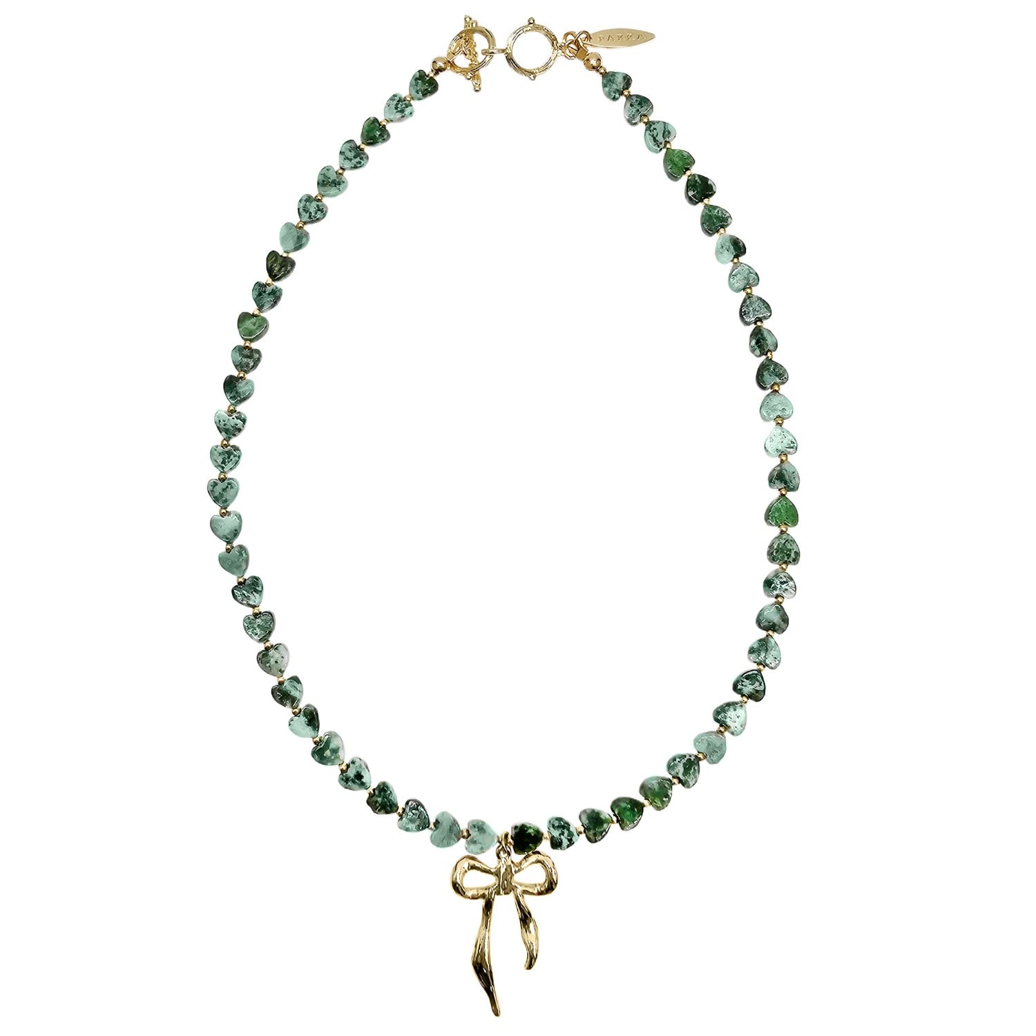 Farra Women's Green Dot Agate With Bowknot Pendant Necklace In Gold
