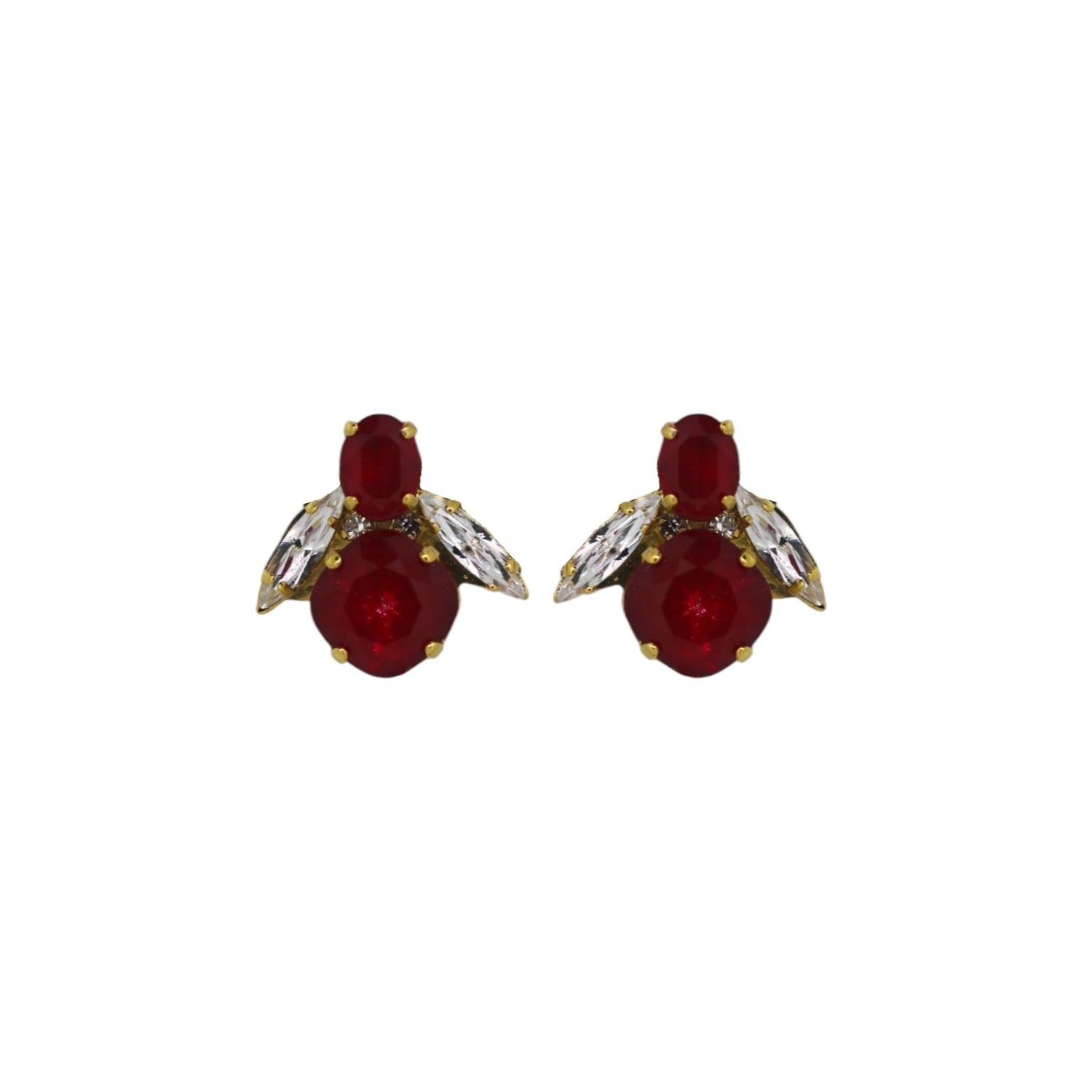 Vickisarge Women's Gold / Red Yuletide Red Baby Bee Earrings - Pierced