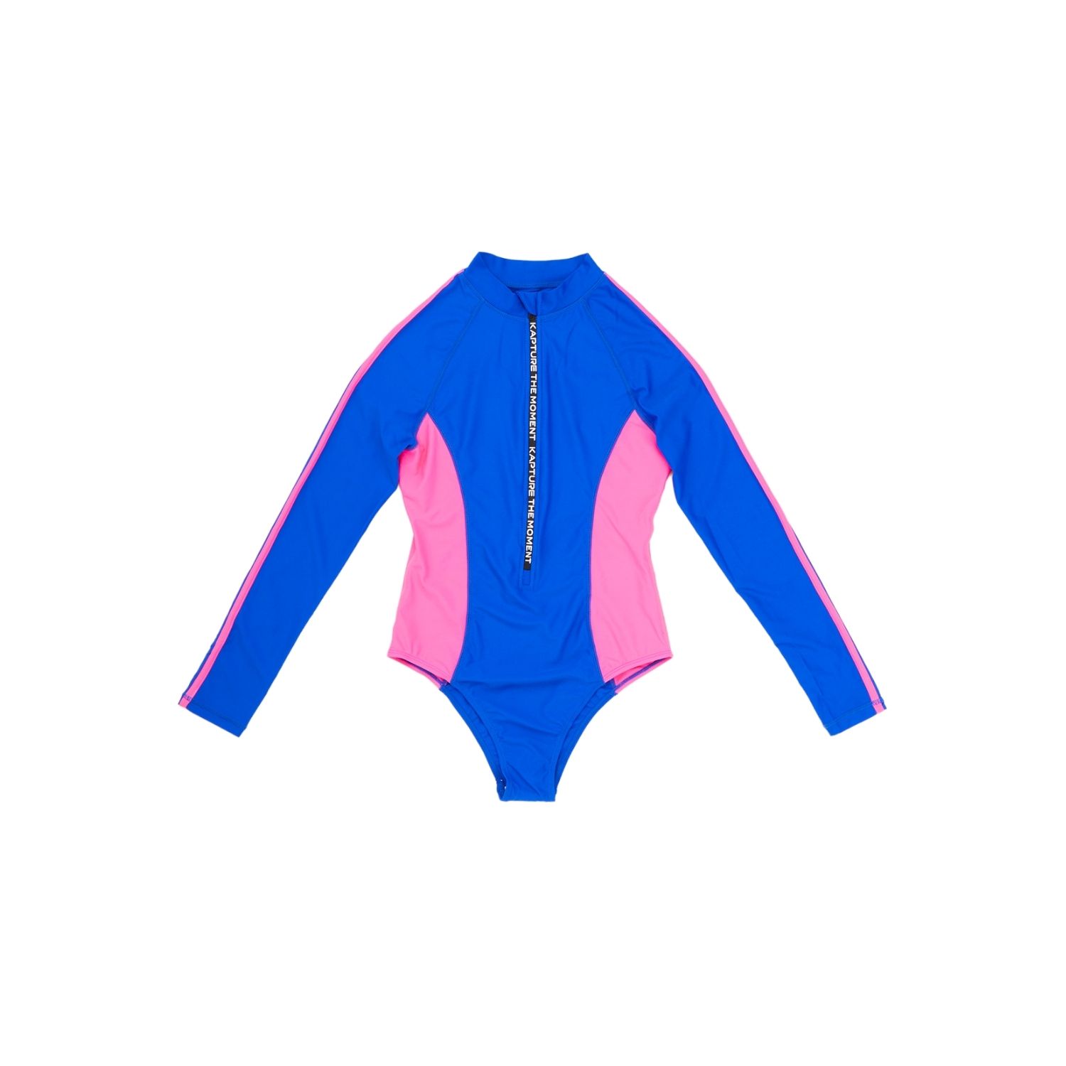 Women's Blue Dayglow Long Sleeve Front Zip Recycled Swimsuit | Large | Kapture