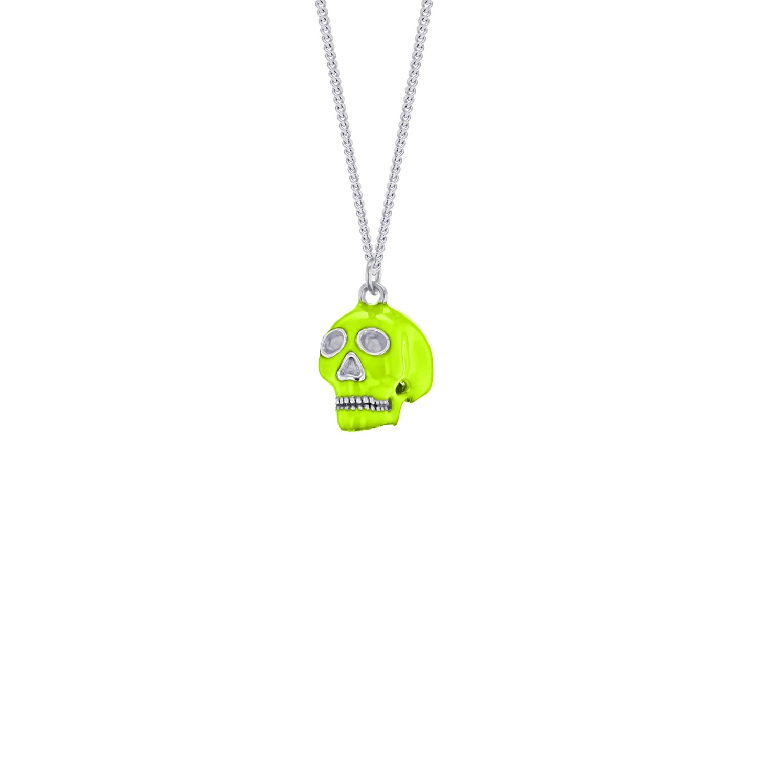 True Rocks Women's Silver / Green Neon Lime Green & Sterling Silver Mini Skull On Silver Chain In Green
