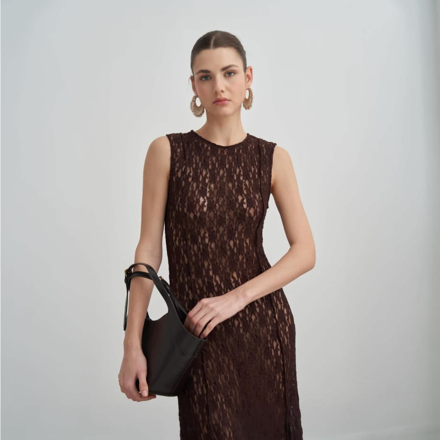 mocha lace dress Halterneck Cut Out Detail Open Back Mini Dress In Mocha Lace | EGO US