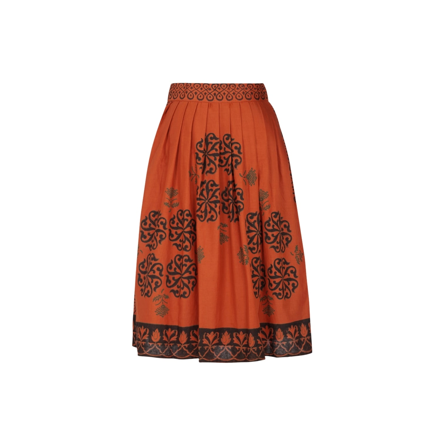 Nesavaali Women's Brown Rust Printed Handcrafted Midi Skirt In Brown