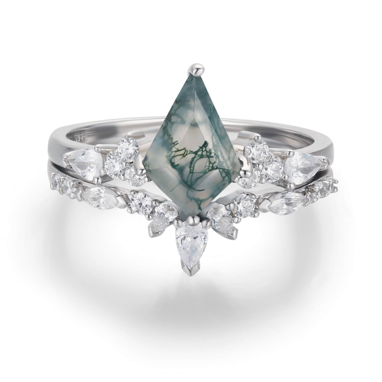 Women’s Silver Nebula Nights Moss Agate Ring Set White Gold Vermeil Azura Jewelry New York