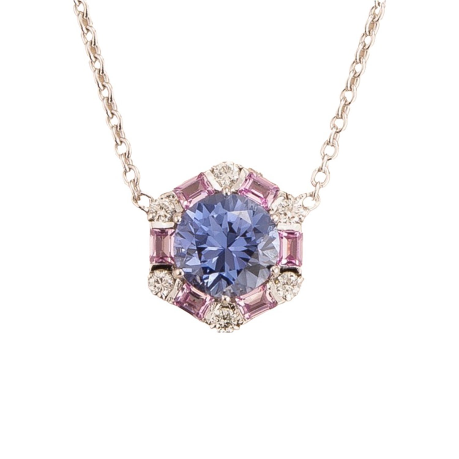 Juvetti Women's Pink / White / Blue Melba White Gold Necklace Ceylon Blue, Pink Sapphire, Diamond In Multi