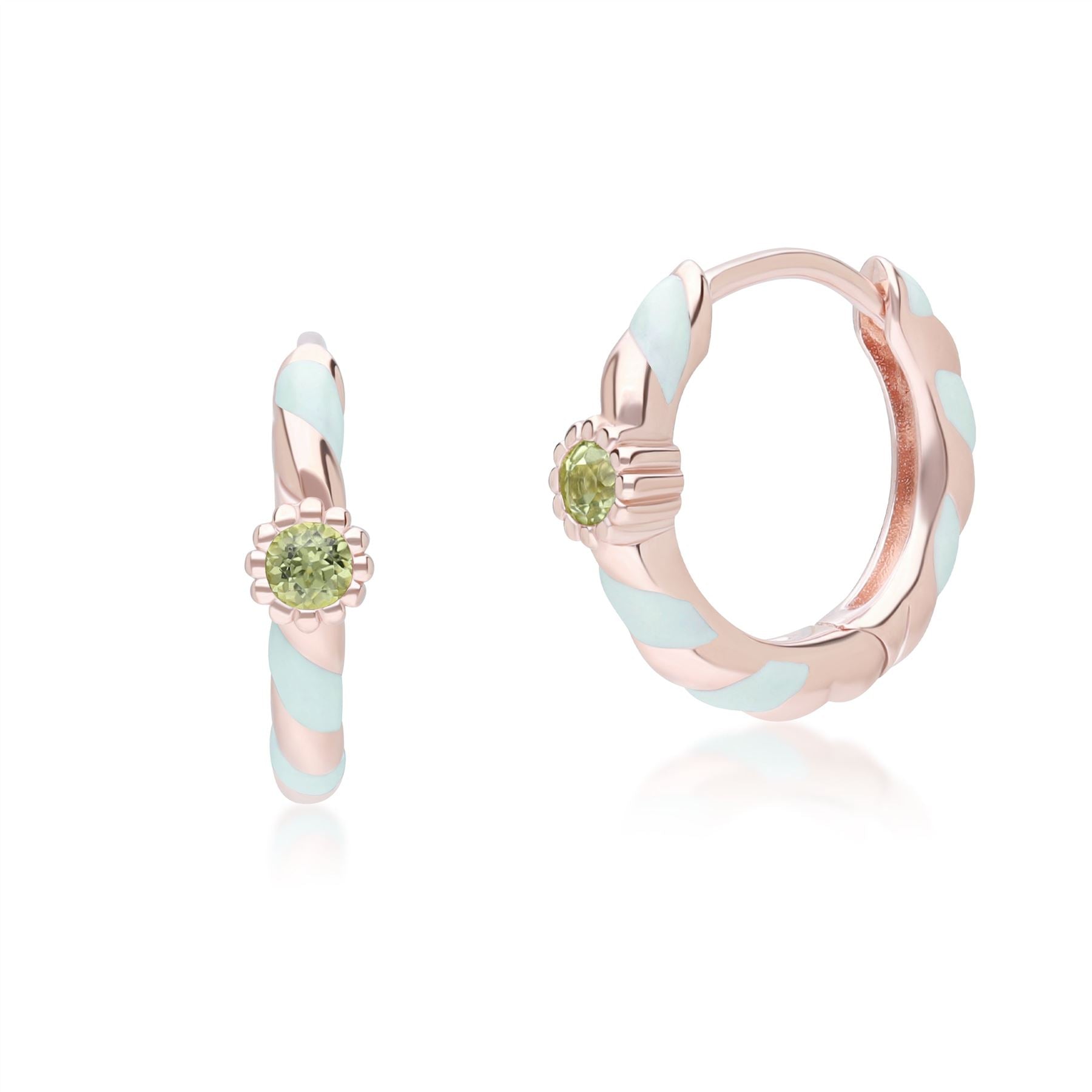 Women’s Gold / Green Green Enamel & Round Peridot Hoop Earrings In Rose Gold Plated Sterling Silver Gemondo