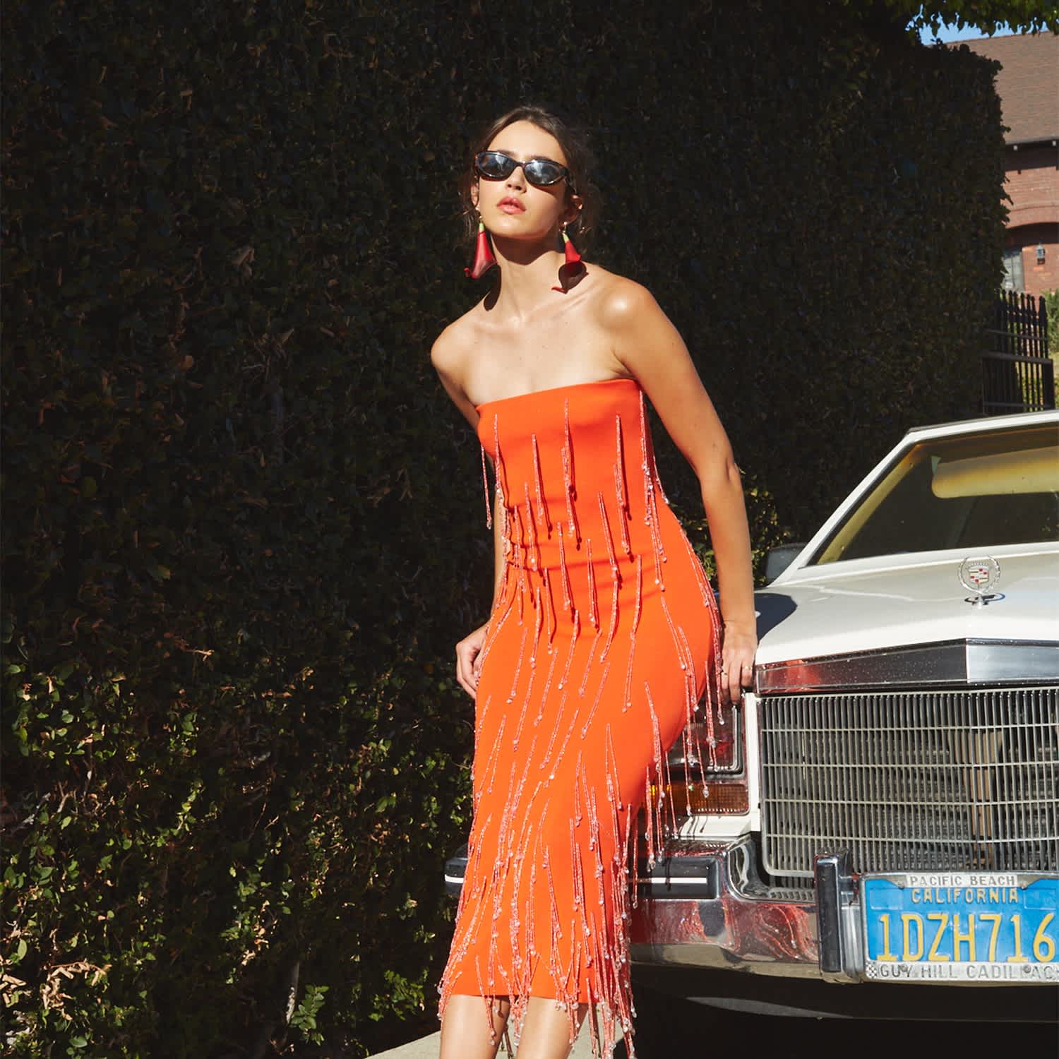 strapless open back dress Pink & Orange Striped Midi Halter Dress – Skal Moon Boutique main image 0