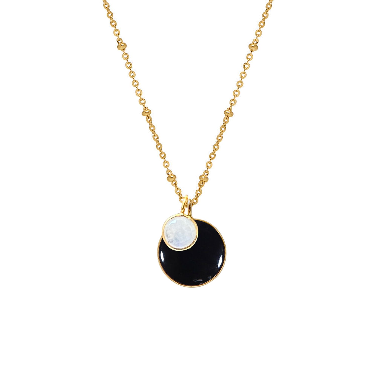 Mirabelle Jewellery Women's Black / Gold Duo Ying Yang Black Onyx  & Moonstone  Pendant On Long Satellite Chain In Gold
