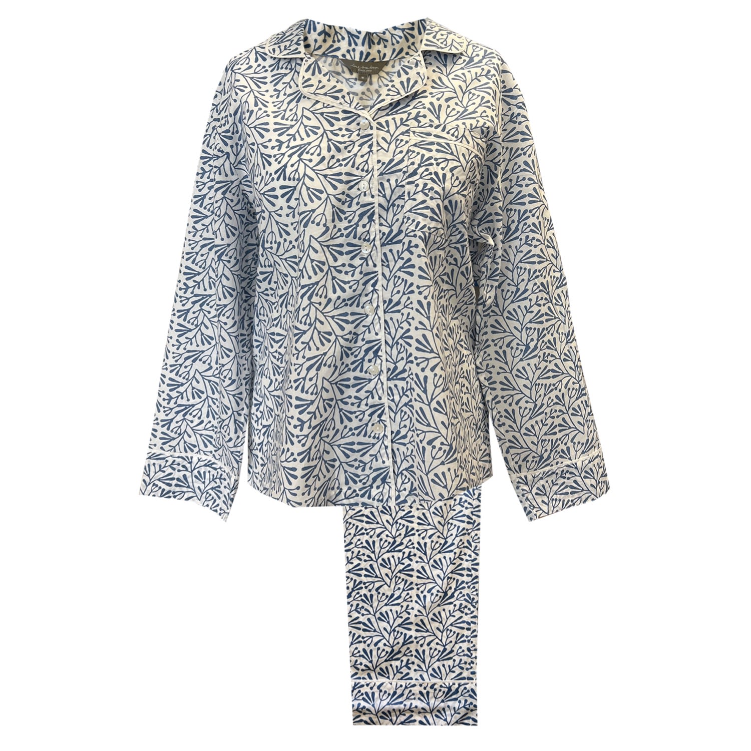 Lime Tree Design Women's Block Printed Pyjamas Blue Bud In Blue