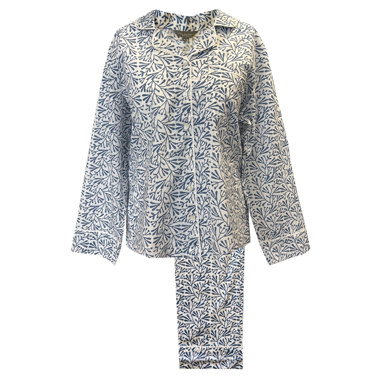 Lime Tree Design Women's Block Printed Pyjamas Blue Bud