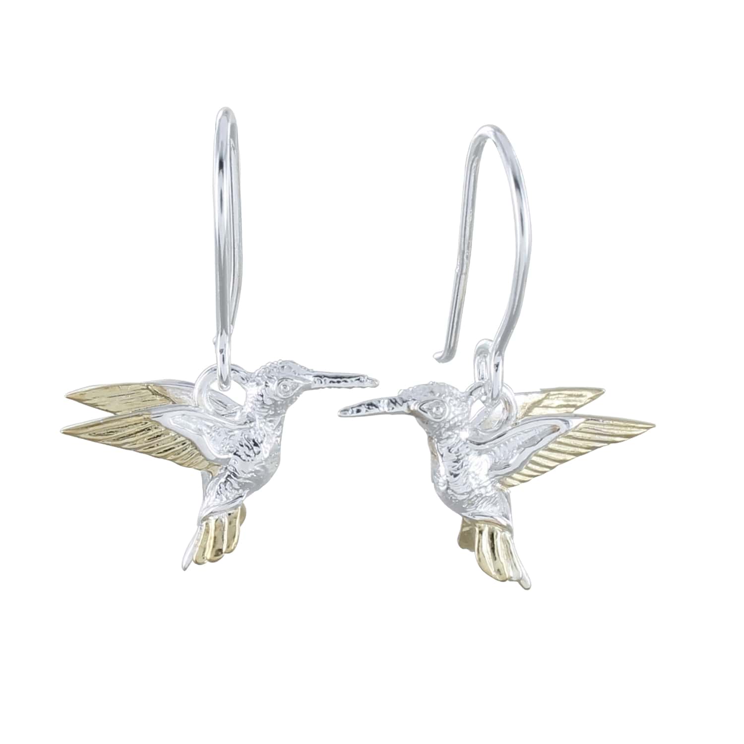 Women’s Silver / Gold Silver And Golden Hummingbird Drop Earrings Reeves & Reeves