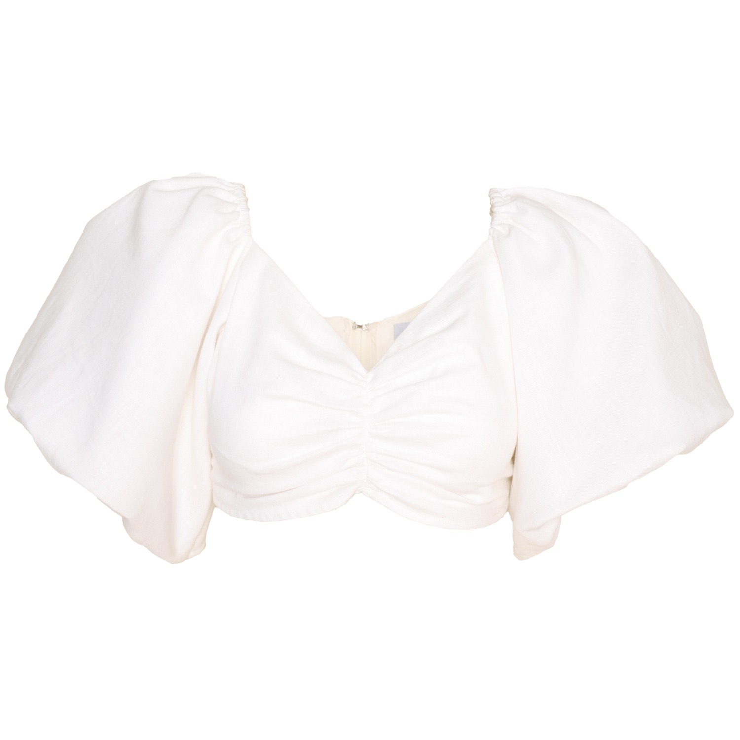 Ofuure Women's Linen Skye Puffy Sleeve Crop Top In White In White