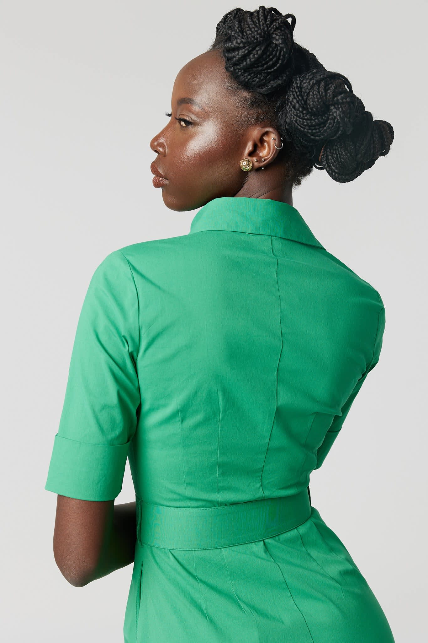 green emerald velvet dress Luxury Cotton Poplin Shirt Dress in Green  COL1972