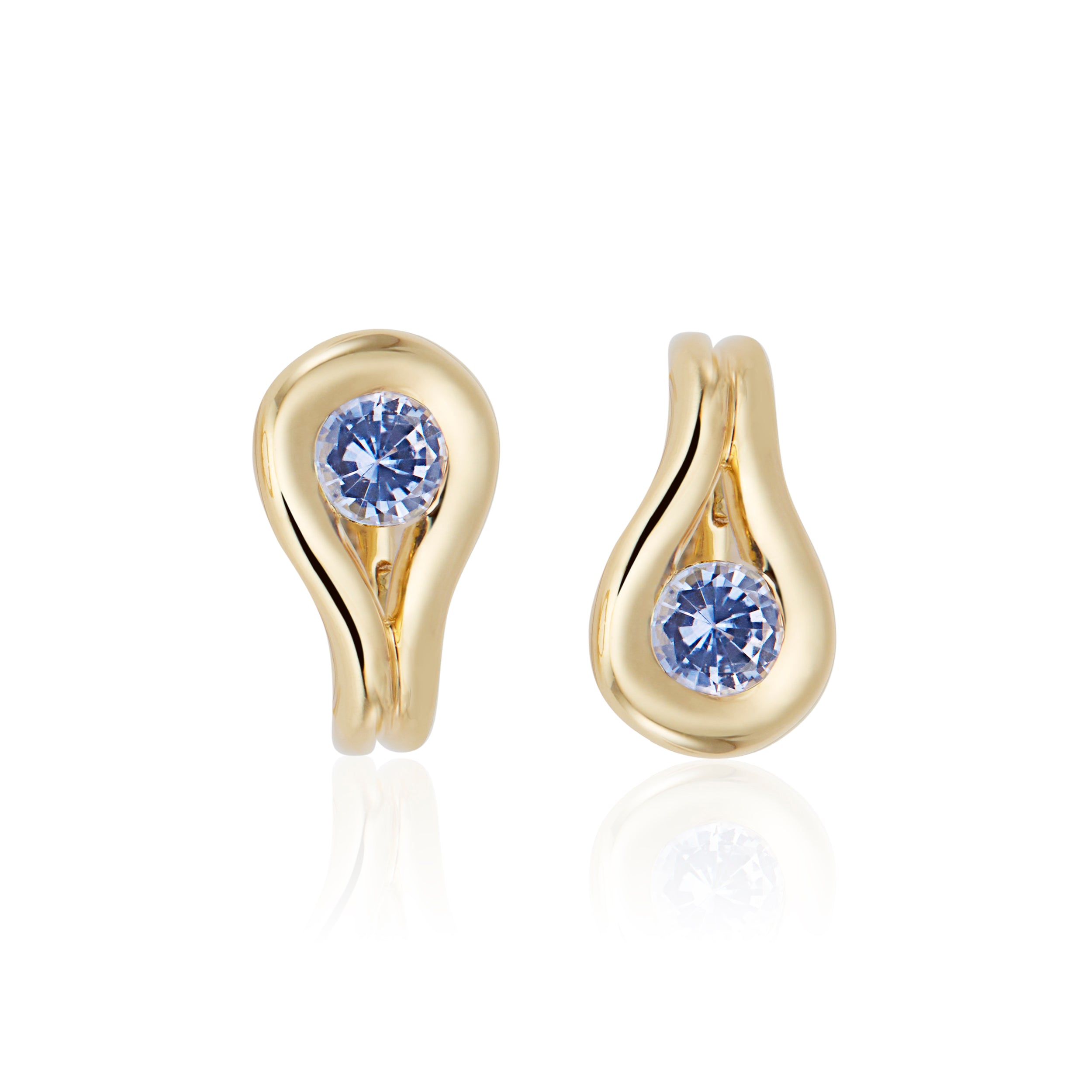 Women’s Gold / Blue Comet Huggie Hoop Earrings In 18K Yellow Gold & Blue Sapphire Hannah Allene