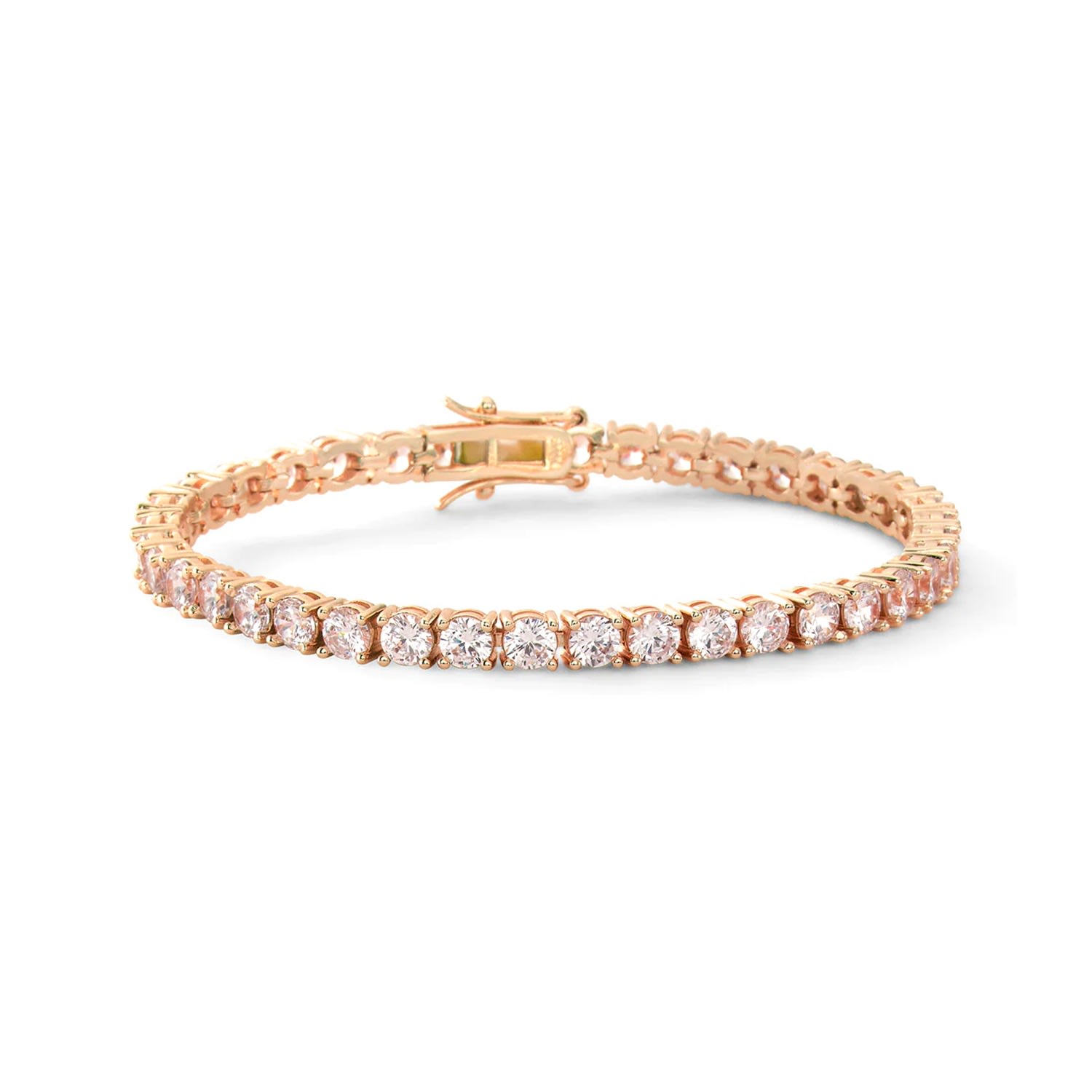 Vicstonenyc Fine Jewelry Women's Triple Excellent Cut C.z Tennis Bracelet In Rose Gold Vermeil - Sterling Silver