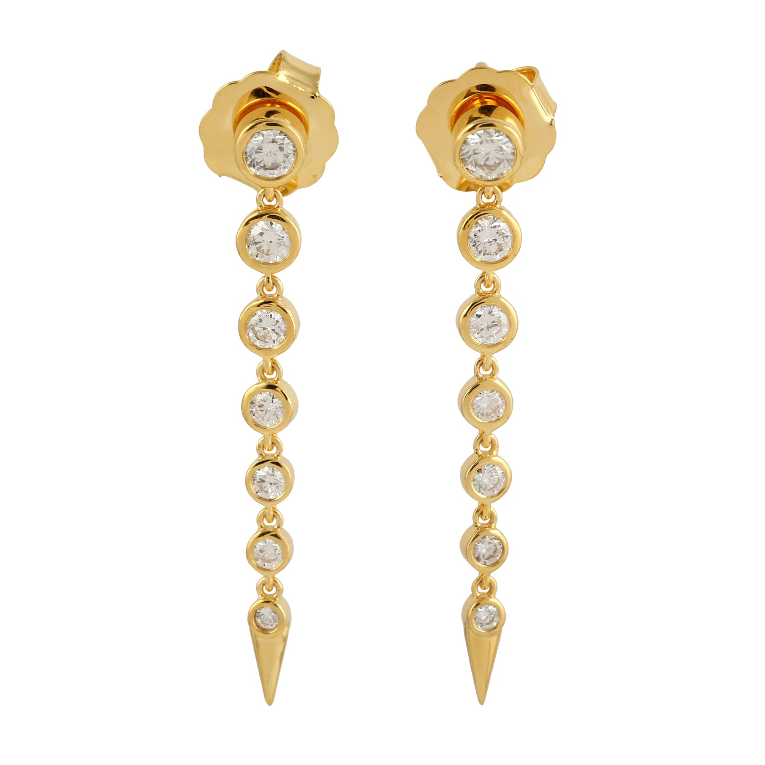 Women’s Gold / White 18K Yellow Gold With Bezel Set Diamond In Beautiful Spike Dangle Earrings Artisan