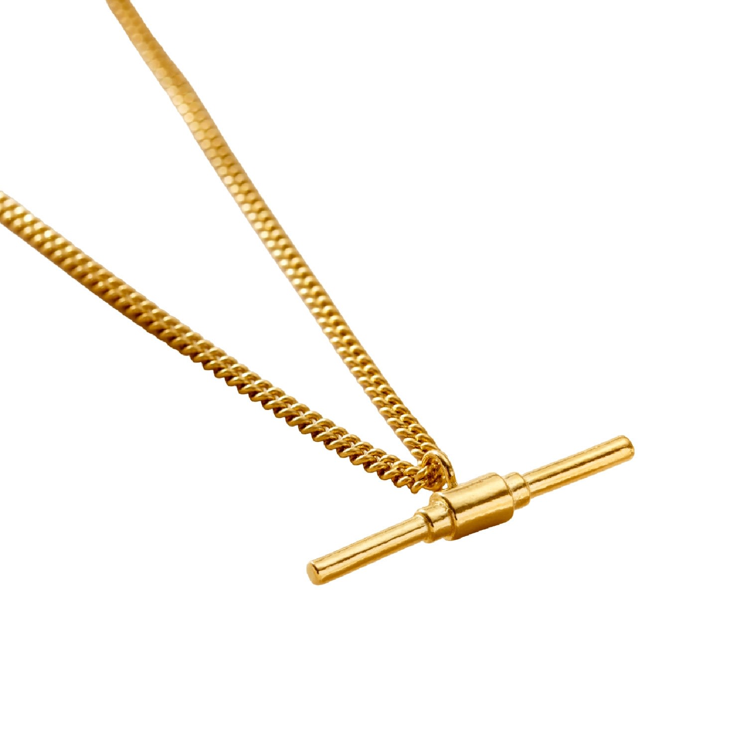 Women’s Yellow Gold Plate T Bar Necklace With Curb Chain Posh Totty Designs