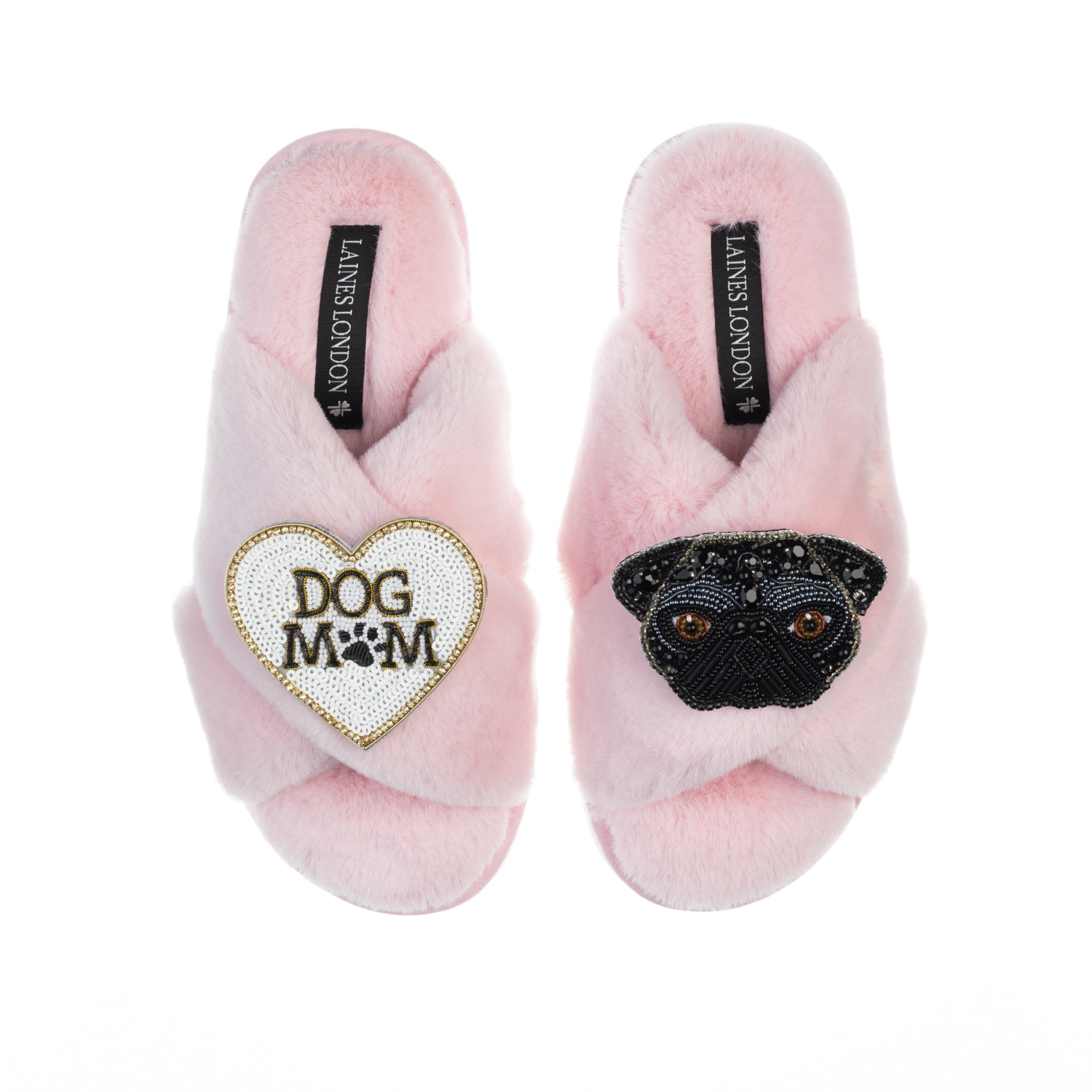 Women’s Pink / Purple Classic Laines Slippers With Snoopy Pug & Dog Mum / Mom Brooches - Pink Small Laines London