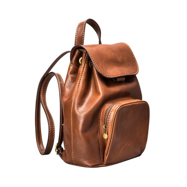 MAXWELL SCOTT BAGS Luxury Italian Leather Ladies Small Rucksack Popolo Chestnut Tan