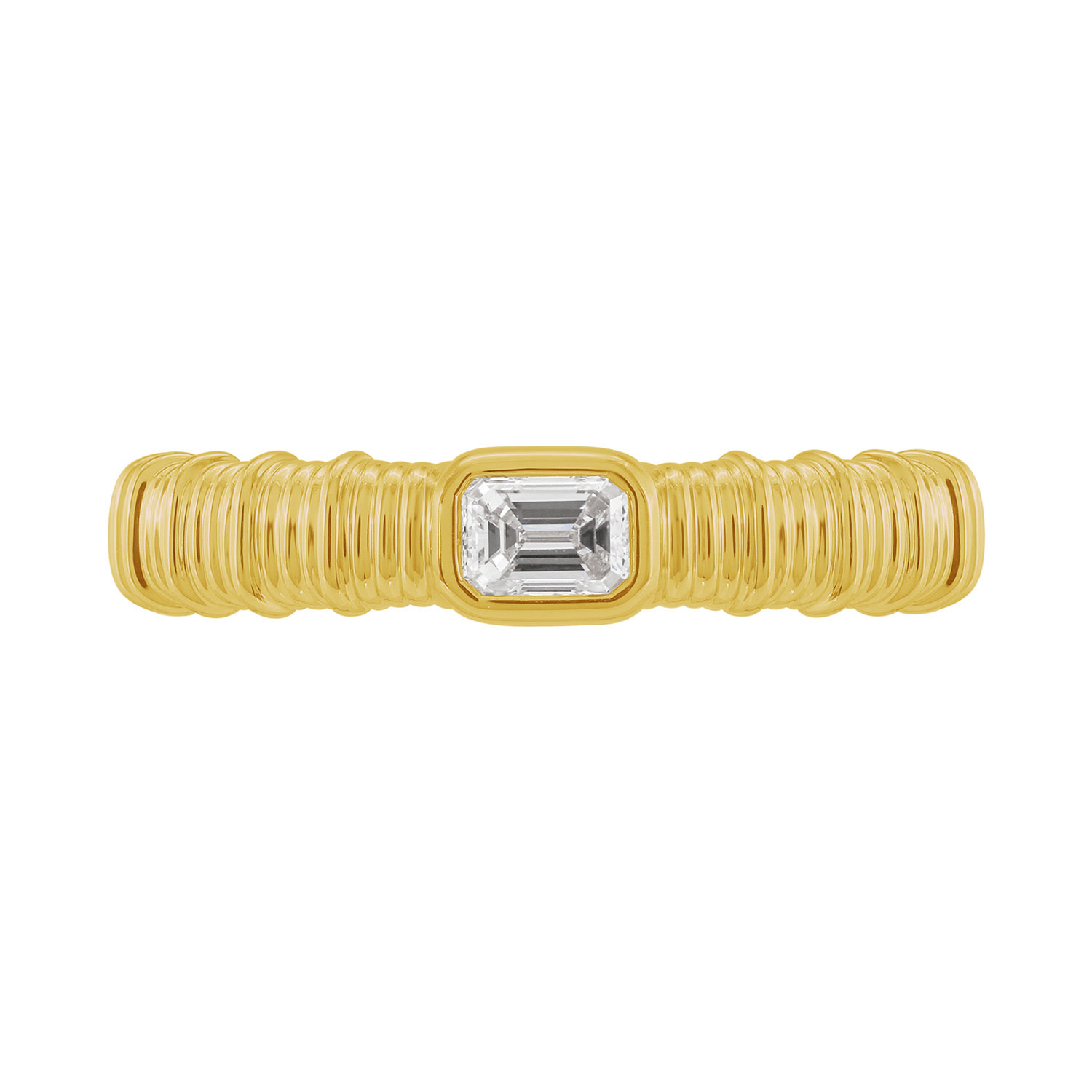 Artisan Women's Gold / White Emerald Cut Diamond Textured Handcrafted Band Ring In Yellow Gold In Multi